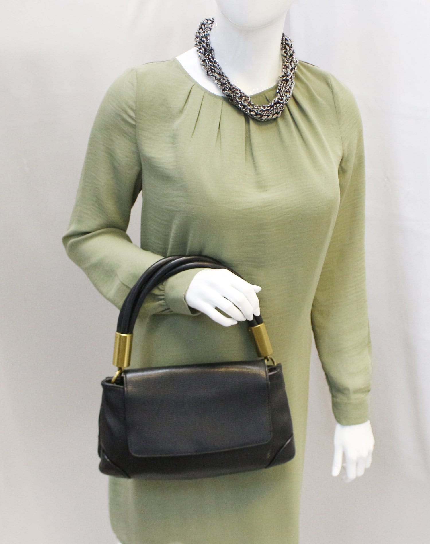 Gucci Lady Satchel Bag Leather Black Travel Bag