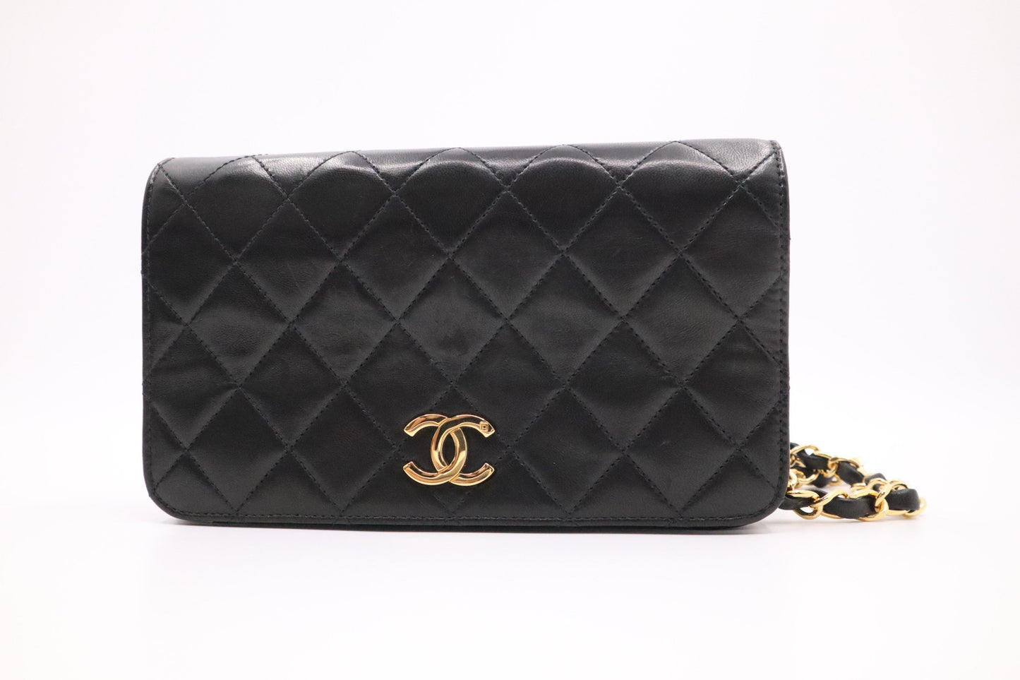 Chanel Full Flap MattelassÃ© Black Leather Mini Bag