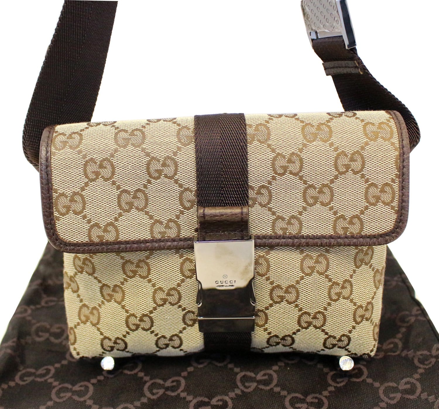 Gucci Waist Bum Bag Canvas Brown Crossbody Bag