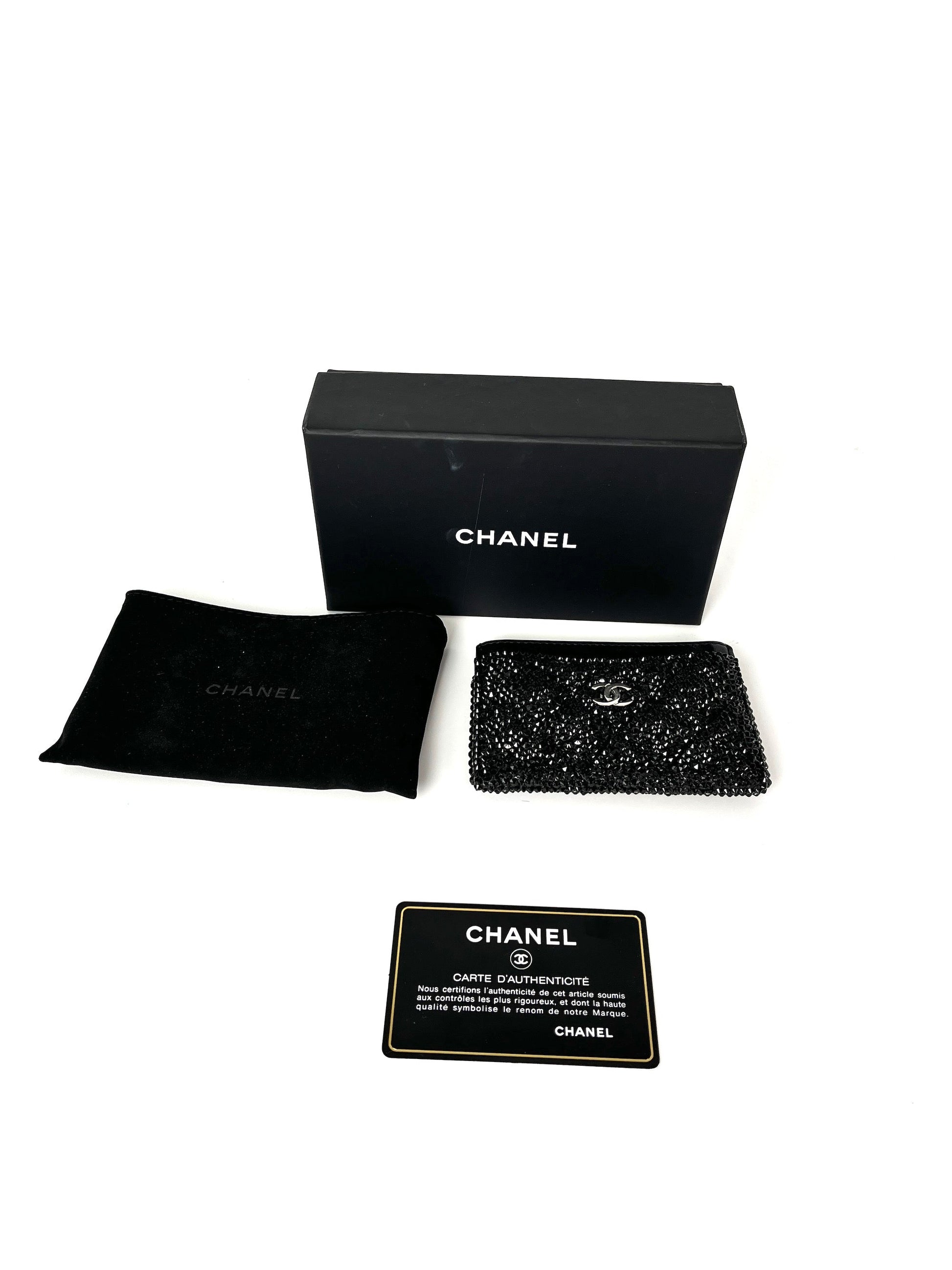Chanel Black Swarovski Crystal Leather Card Case Wallet Handbag