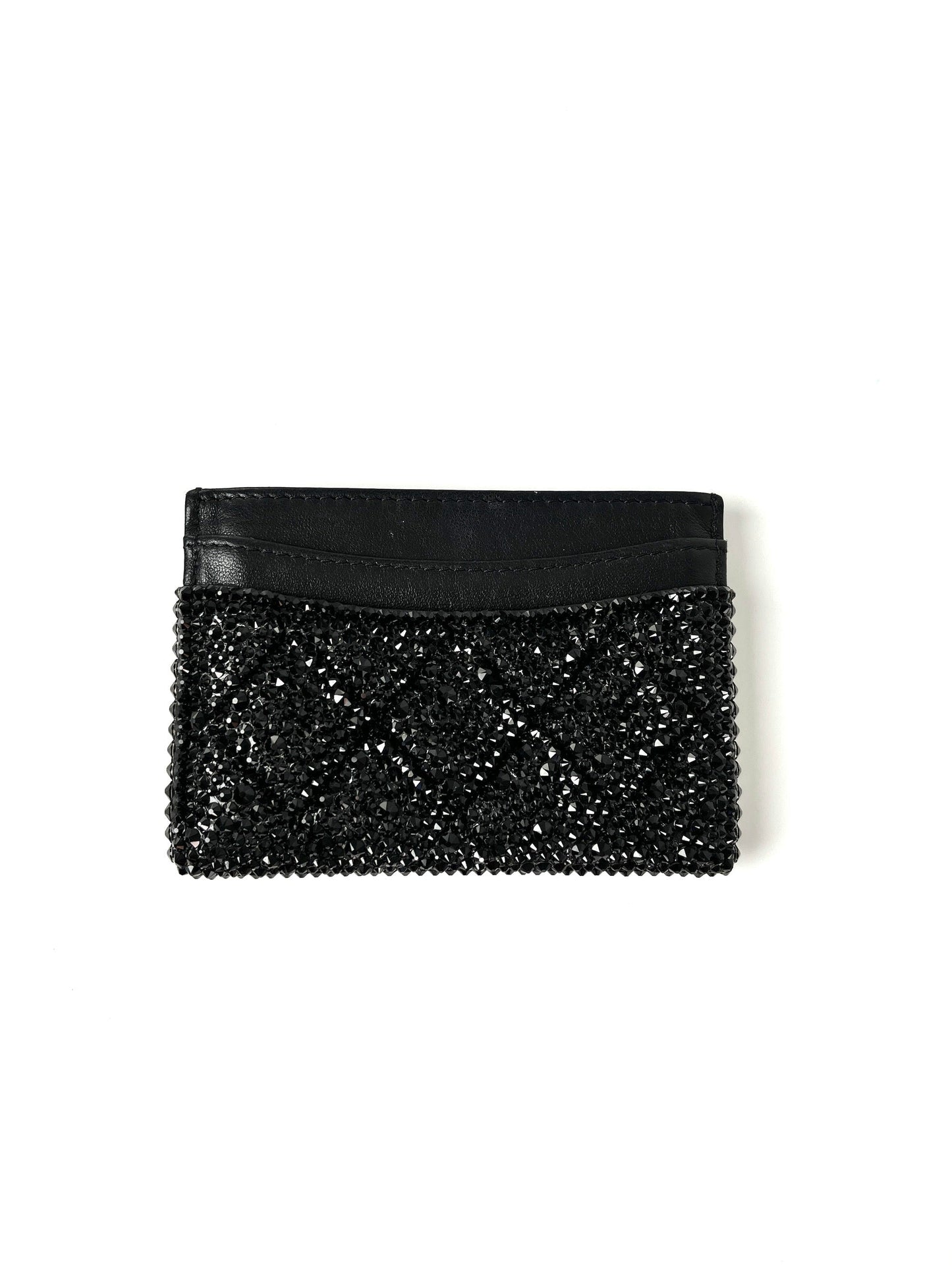 Chanel Black Swarovski Crystal Leather Card Case Wallet Handbag
