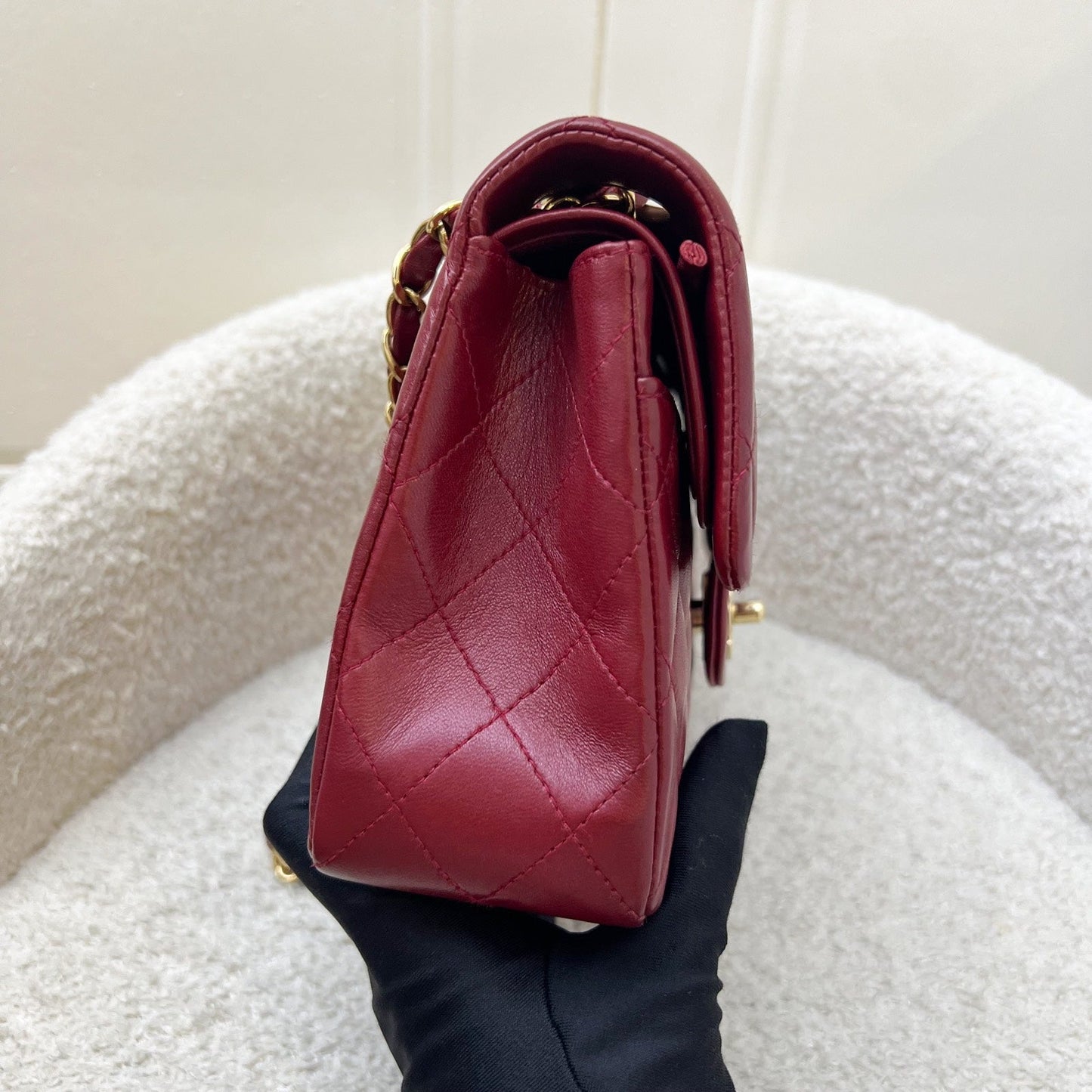 Chanel Small Classic Flap Cf In Red Lambskin And 24K Gold Plated Hw Bag