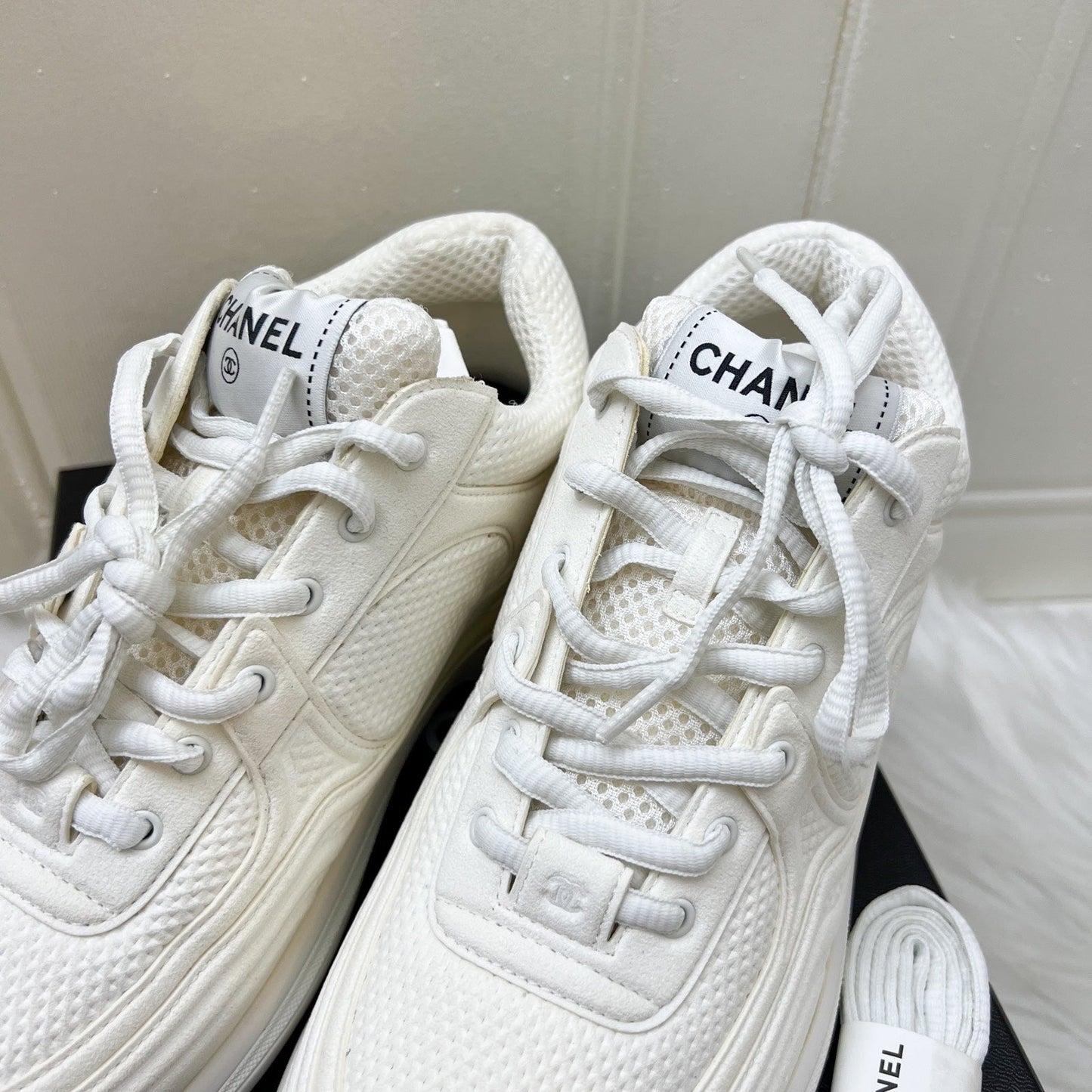 Chanel 24S Sneakers in White Fabric and Leather Sz 37.5 ( ) for Women