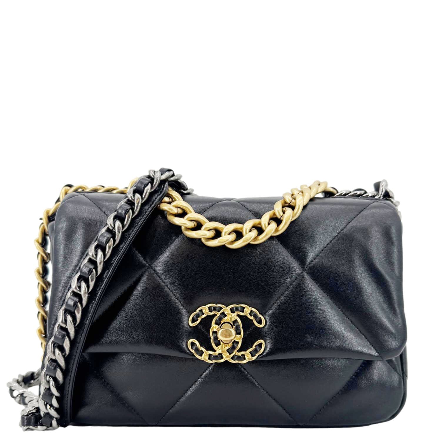 Chanel 19 Flap Shiny Leather Lambskin Black Travel Bag