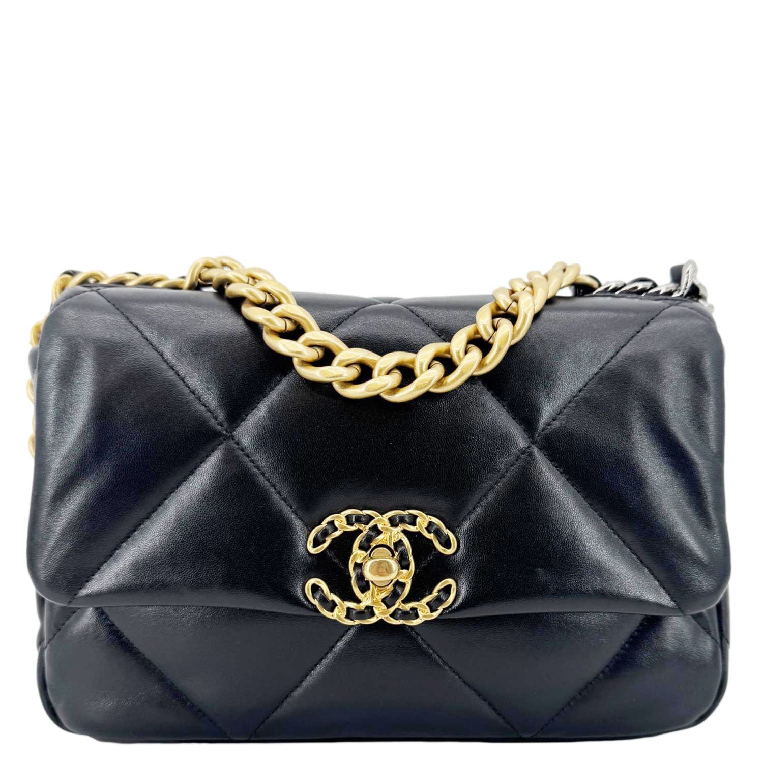 Chanel 19 Flap Shiny Leather Lambskin Black Travel Bag