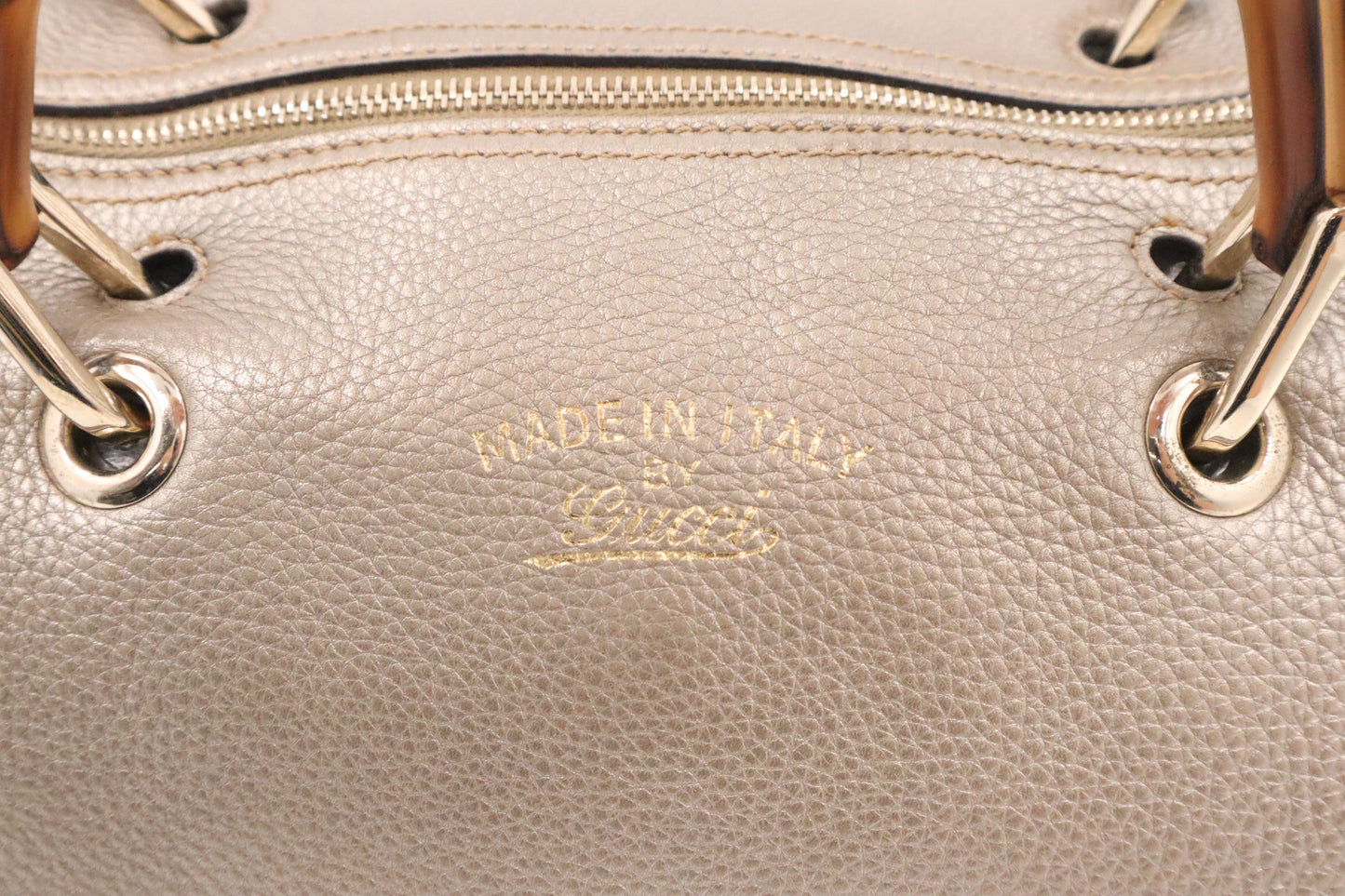 Gucci Bamboo Shopper Boston Bag In Metallic Leather Beige Travel Bag