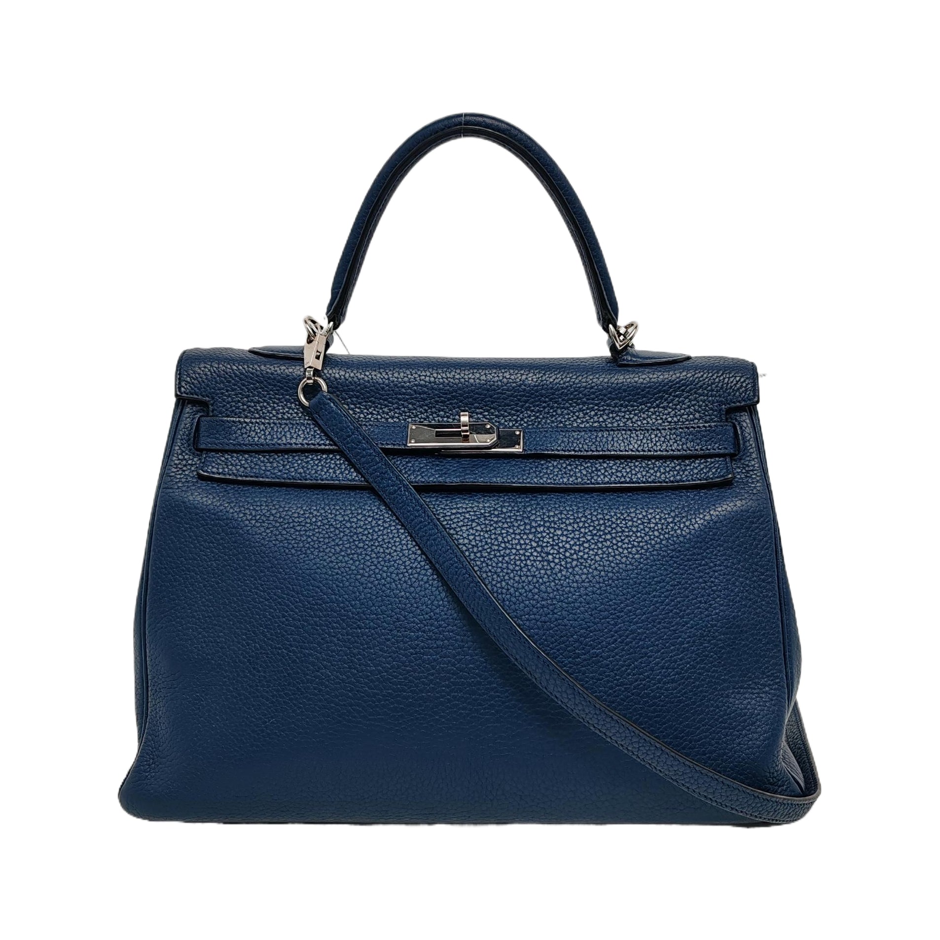 Hermes Kelly Retourne Navy P De Prusse Clemence Leather Blue Travel Bag