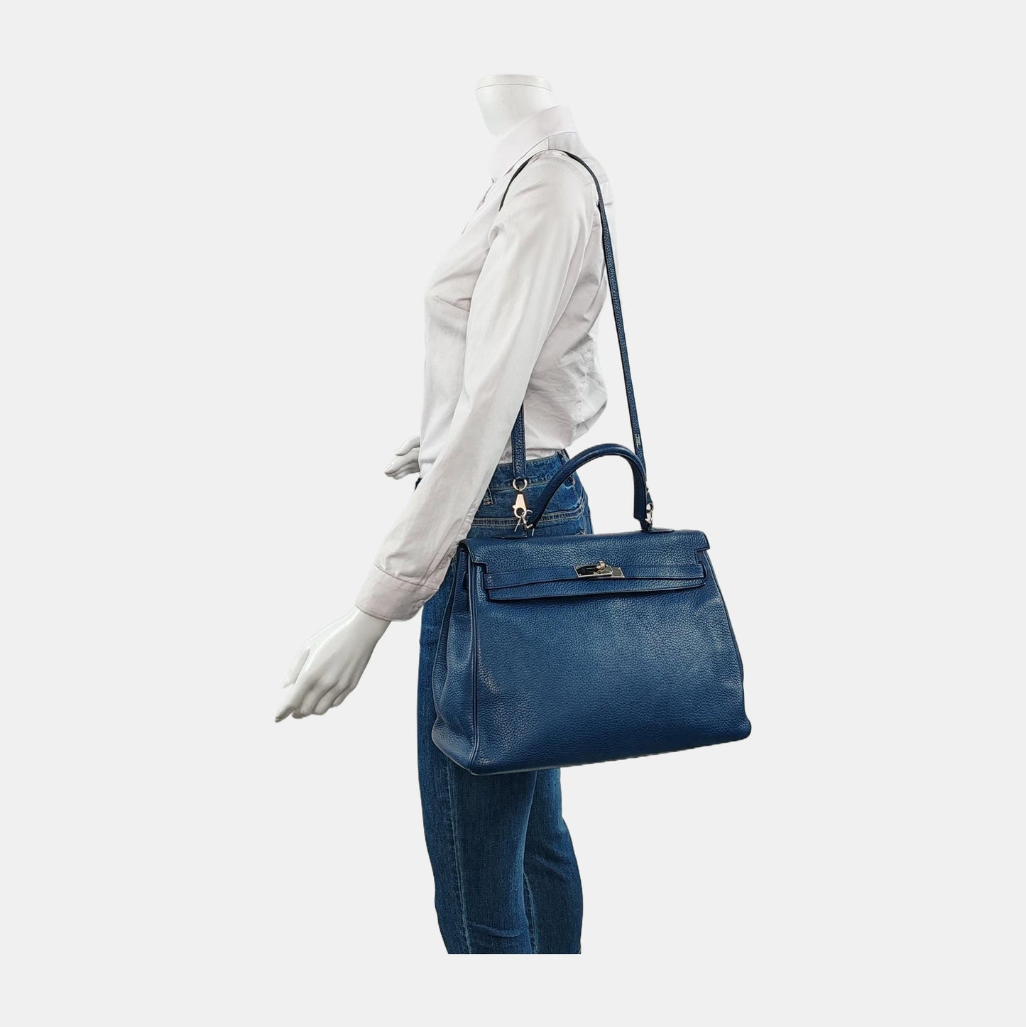 Hermes Kelly Retourne Navy P De Prusse Clemence Leather Blue Travel Bag