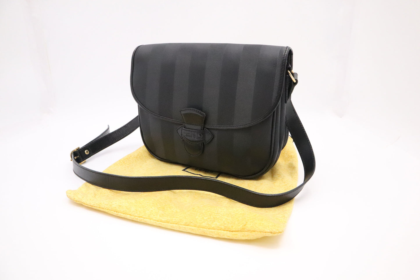 Fendi Crossbody In Pequin Canvas Black Medium Crossbody Bag