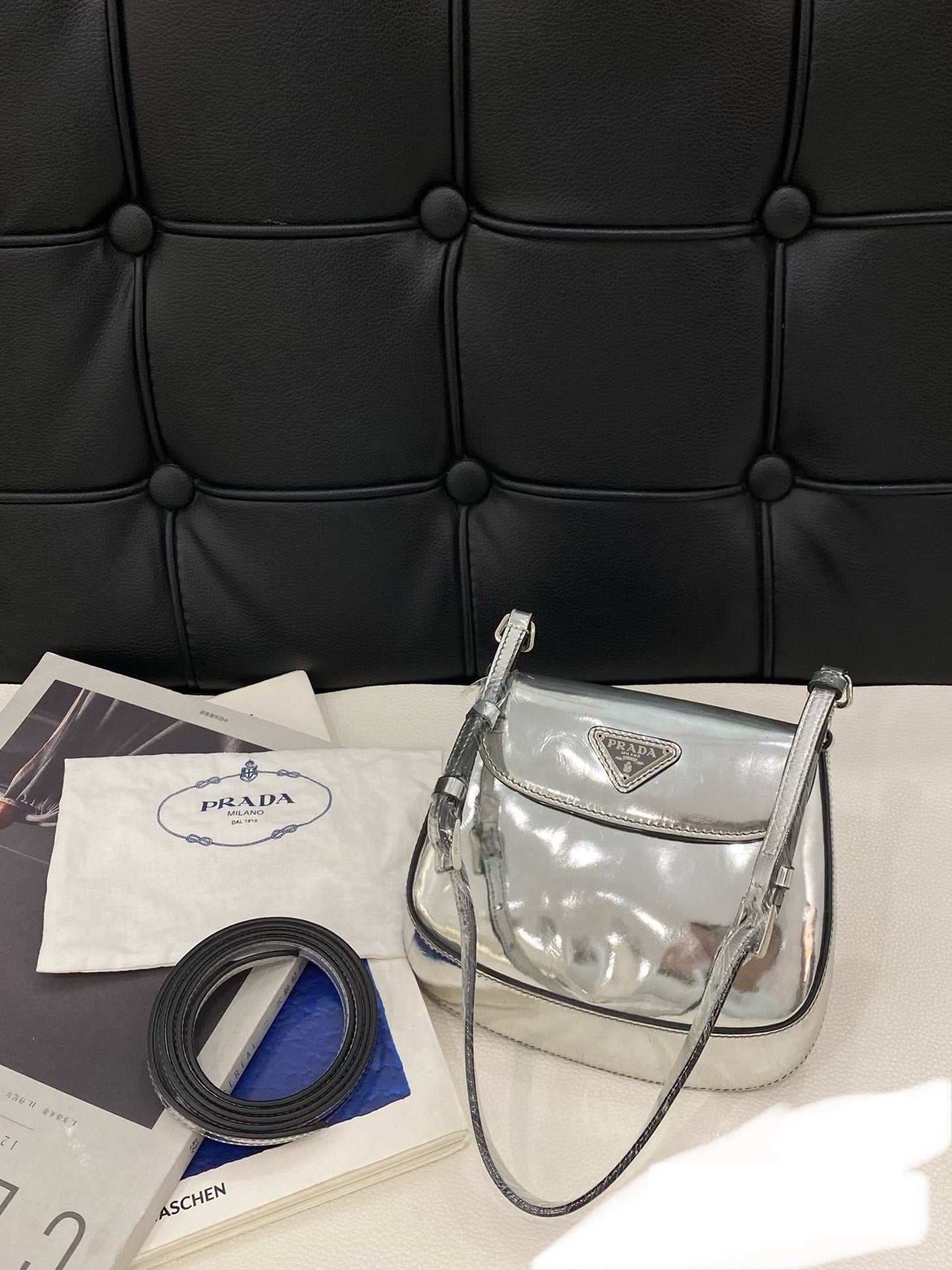 Prada Cleo Shoulder Bag Way Carry Short And Leather Silver