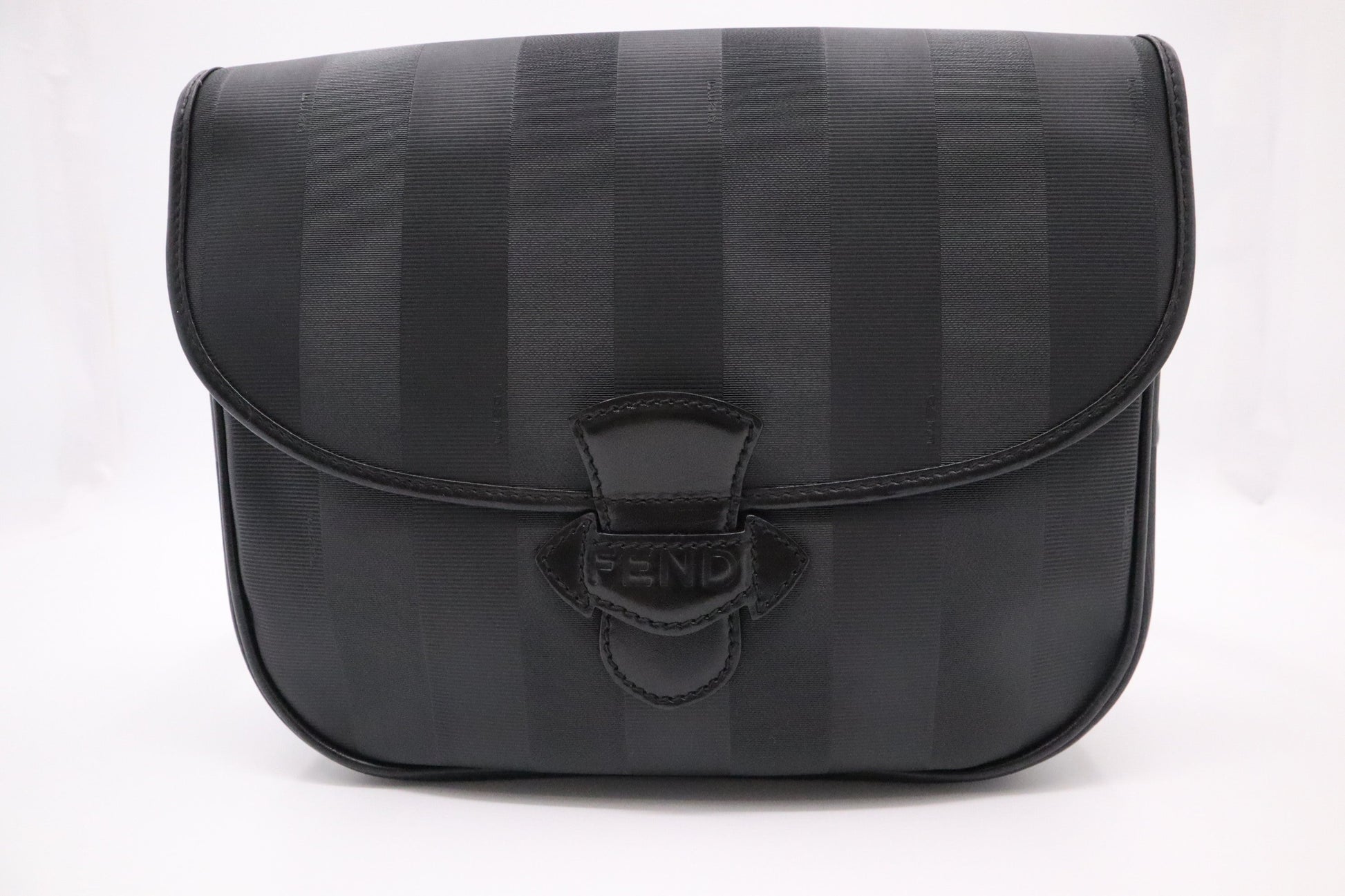 Fendi Crossbody In Pequin Canvas Black Medium Crossbody Bag