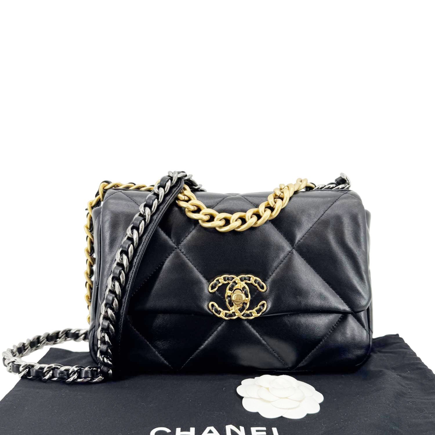 Chanel 19 Flap Shiny Leather Lambskin Black Travel Bag