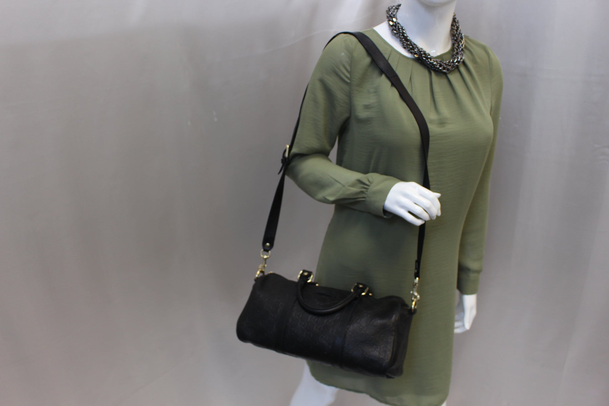 Gucci ssima Boston Bag Leather Black Travel Bag