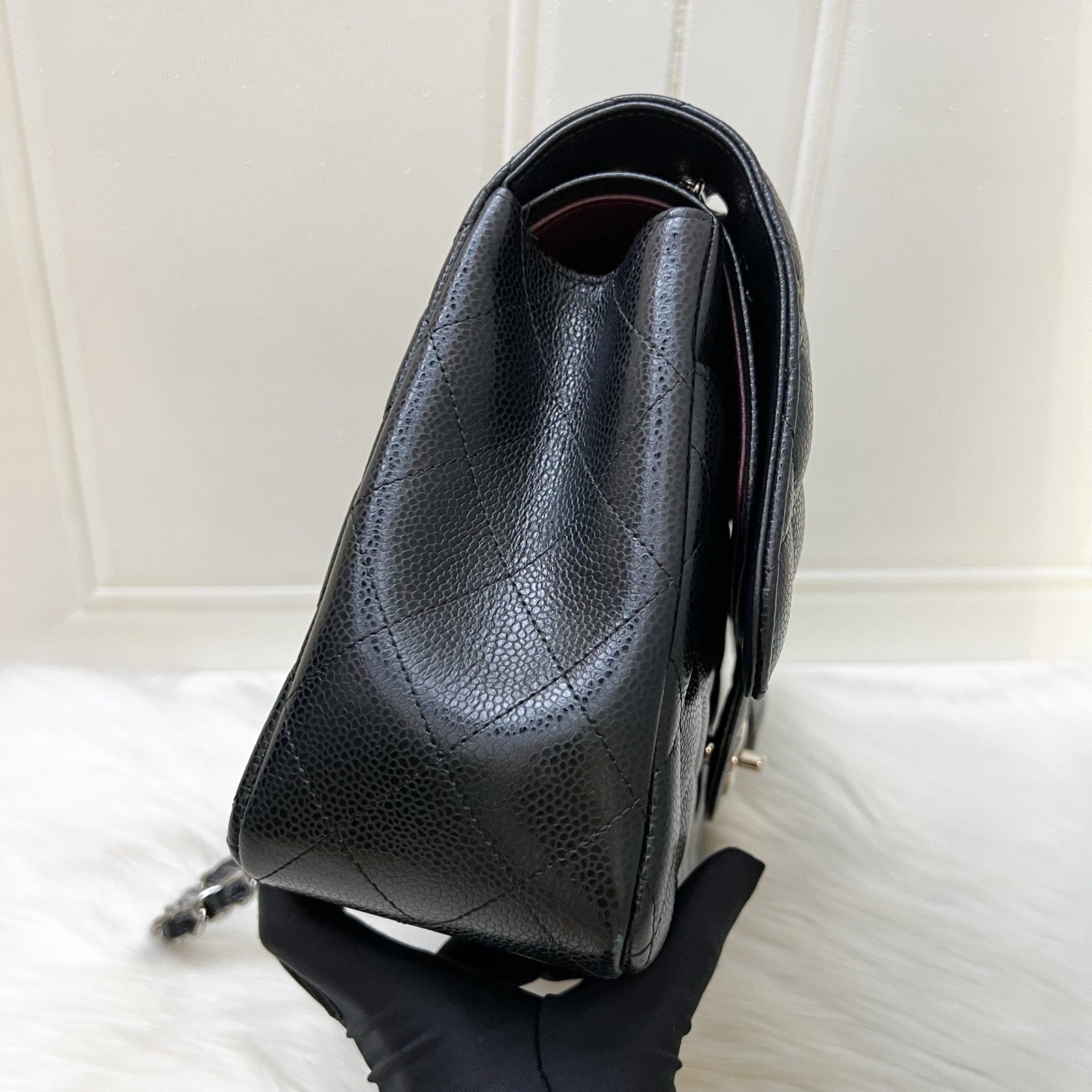 Chanel Jumbo Classic Flap Df in Black Caviar and Shw Handbag