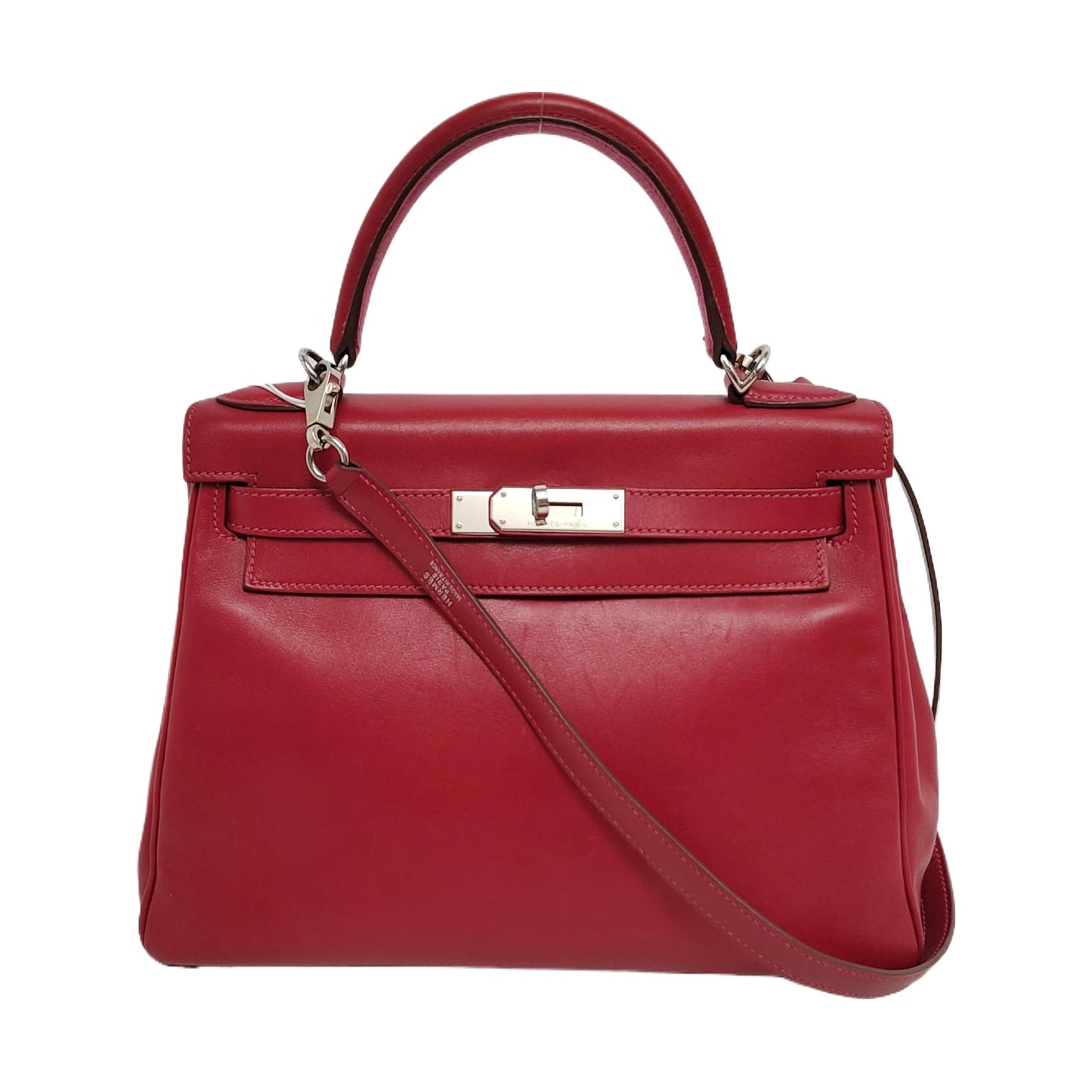 Hermes Kelly Retourne Rouge Grenat Box Hardware Handbag Leather Red Travel Bag