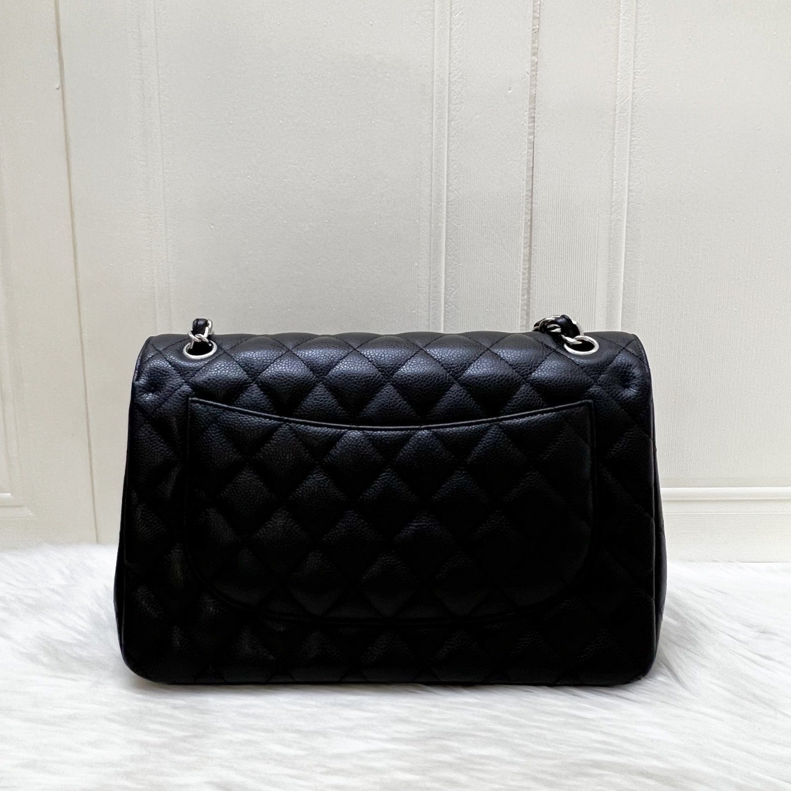 Chanel Jumbo Classic Flap Df in Black Caviar and Shw Handbag