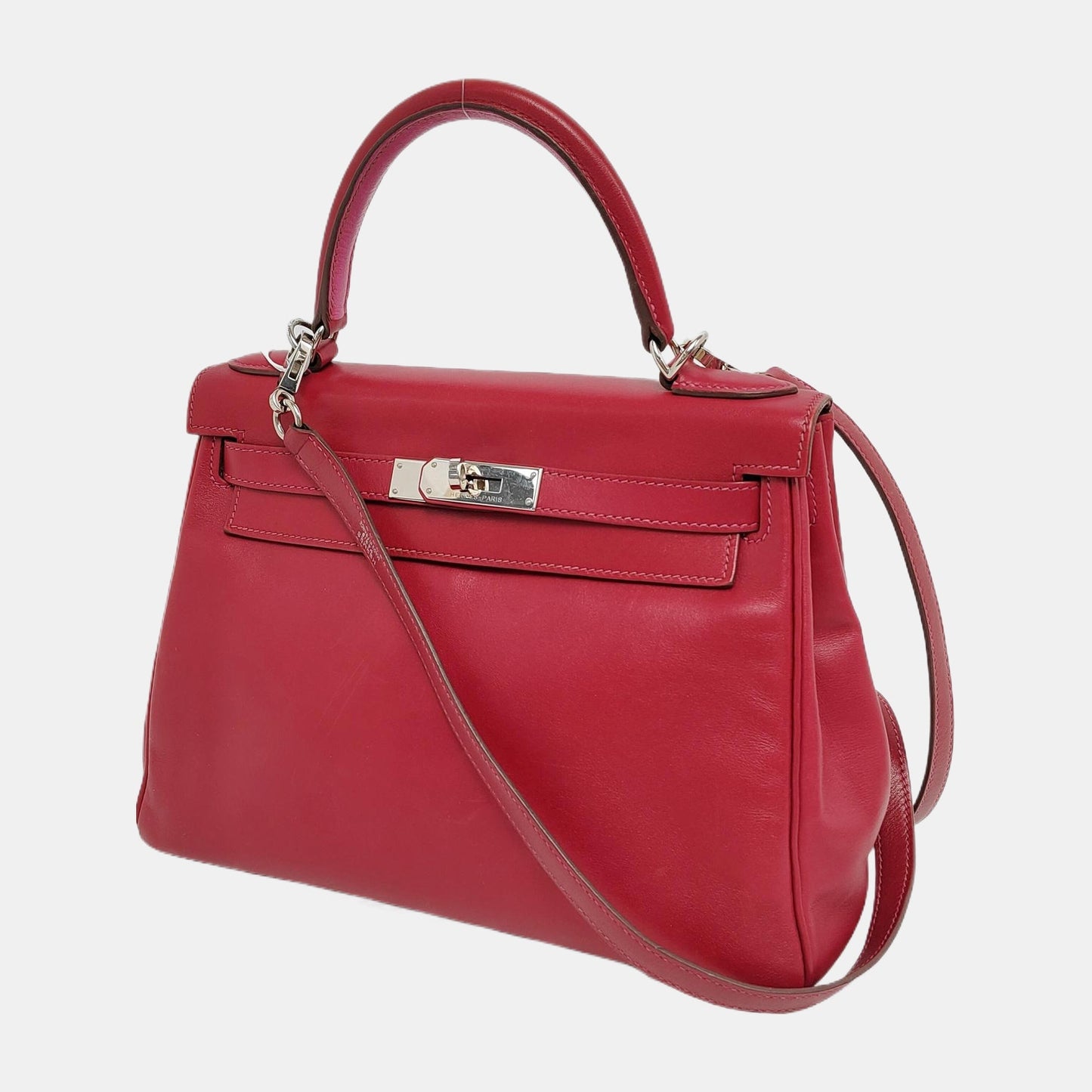 Hermes Kelly Retourne Rouge Grenat Box Hardware Handbag Leather Red Travel Bag