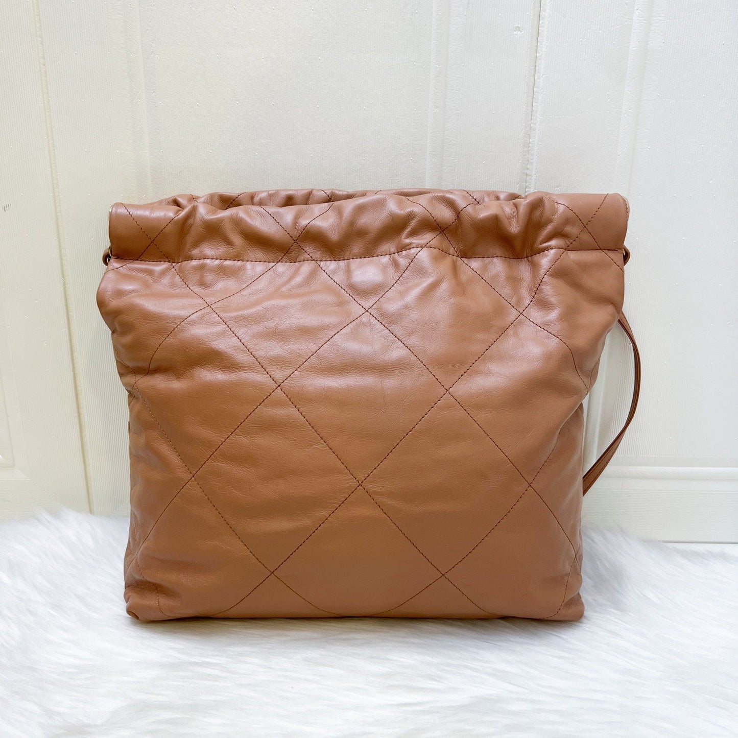 Chanel 22 Small Hobo Handbag in 23C Caramel Shiny Calfskin and Aghw