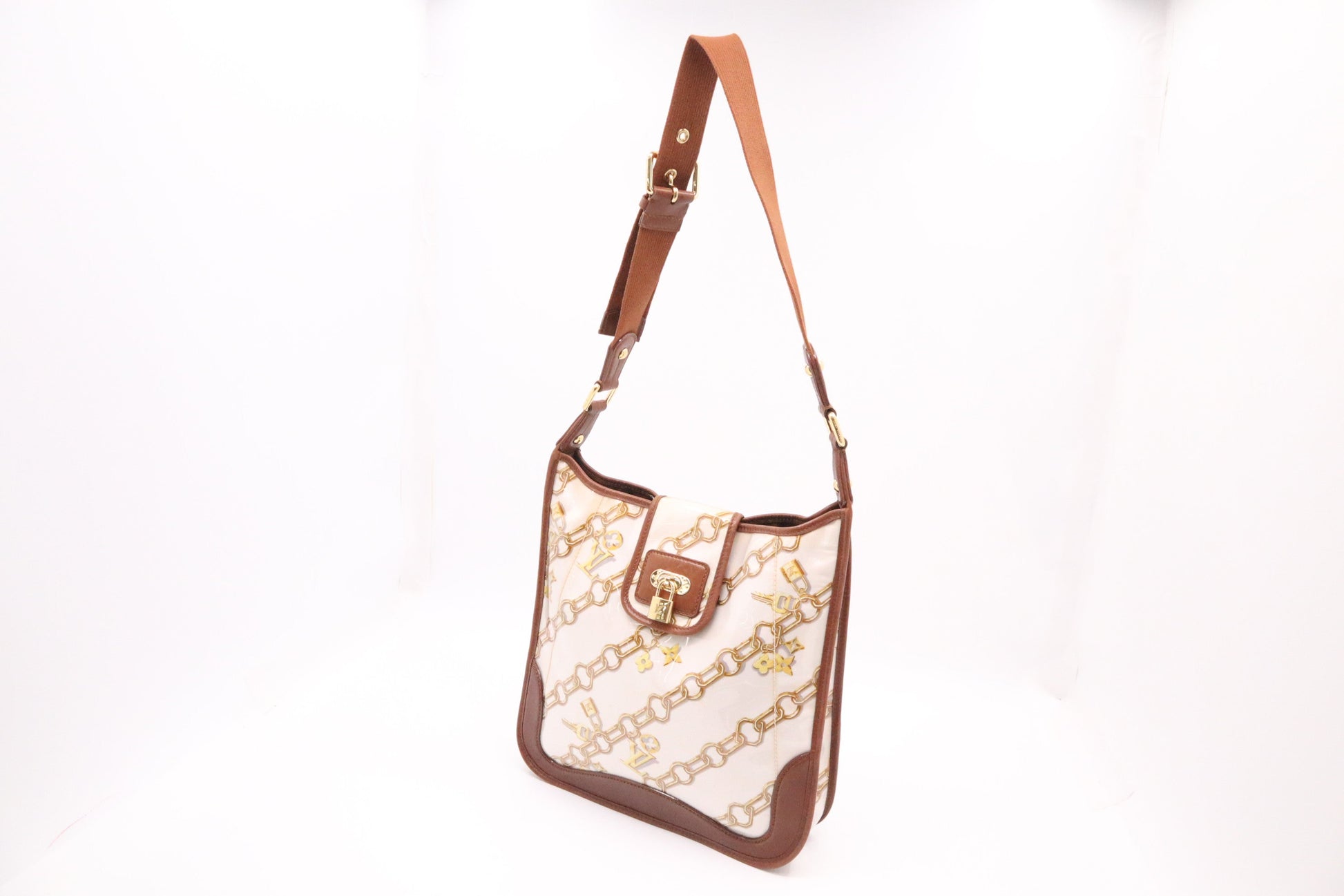 Louis Vuitton Charm M tte Cream & Canvas Leather Brown Key Chain