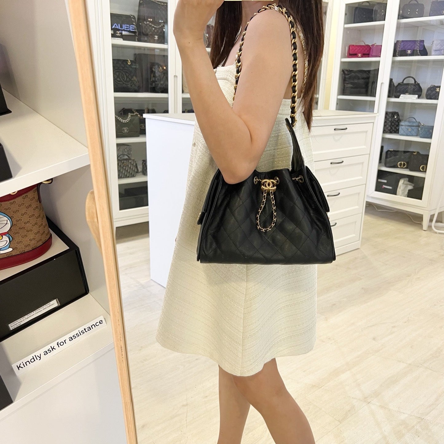 Chanel 25 Small Hobo Bag in Black Caviar and Aghw ( )