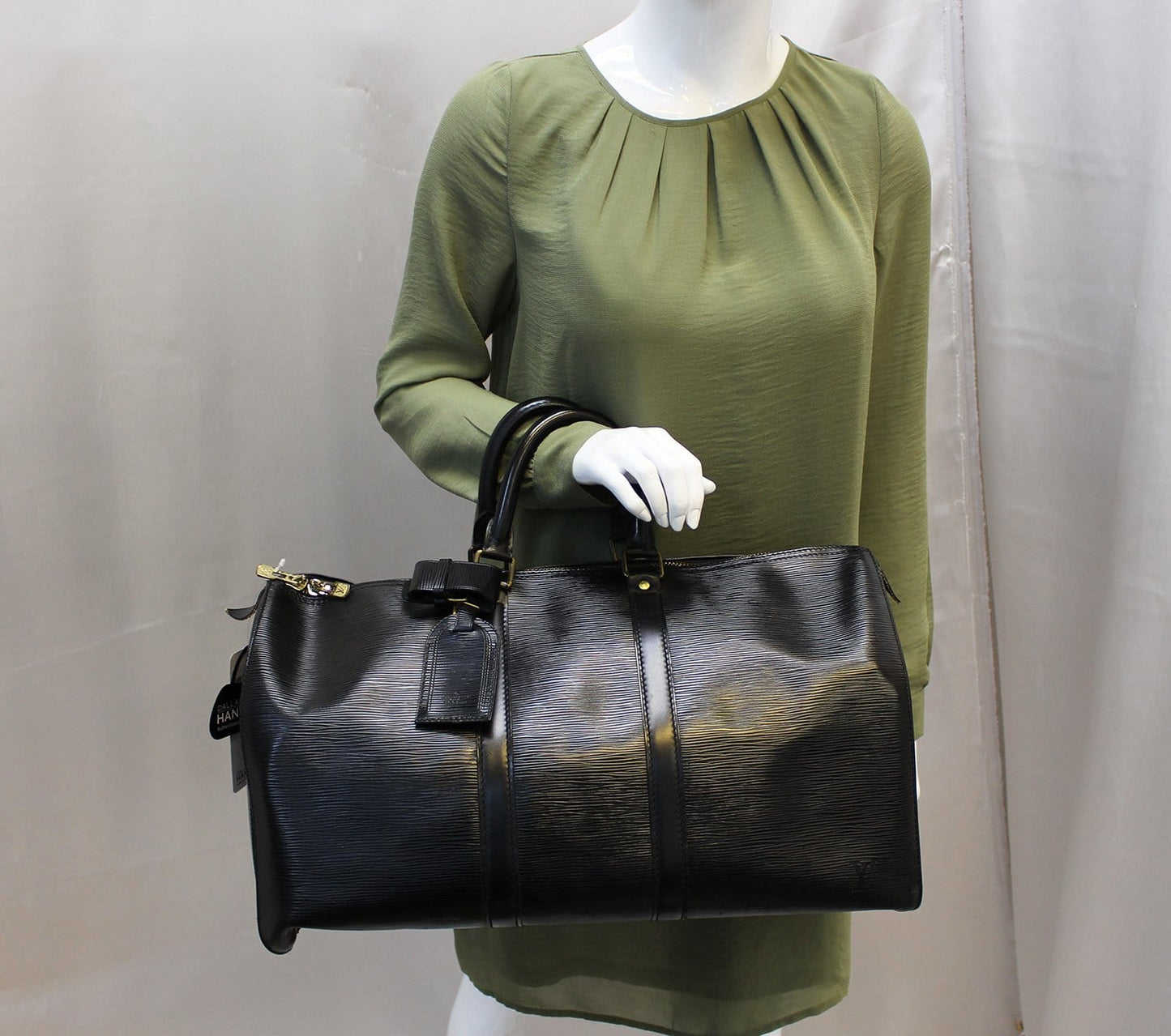 Louis Epi Keepall Boston Satchel Bag Leather Black Travel Bag