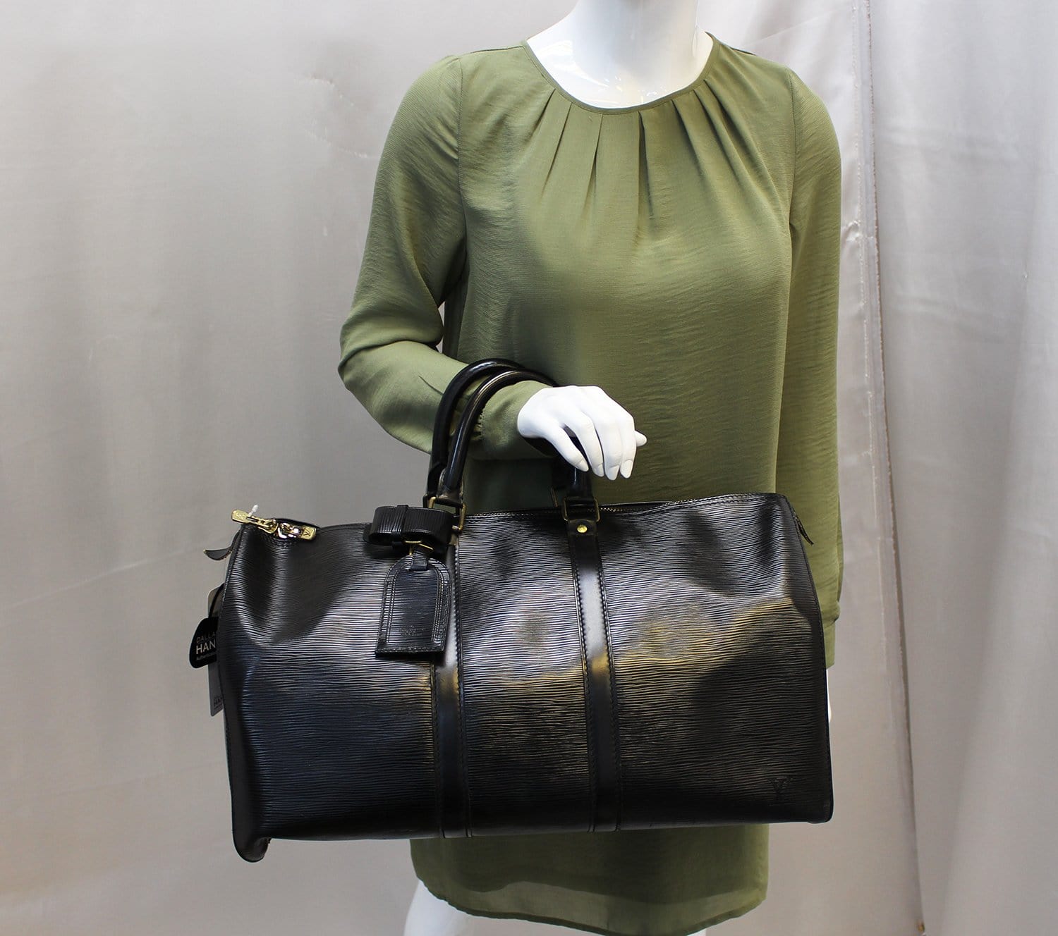 Louis Epi Keepall Boston Satchel Bag Leather Black Travel Bag
