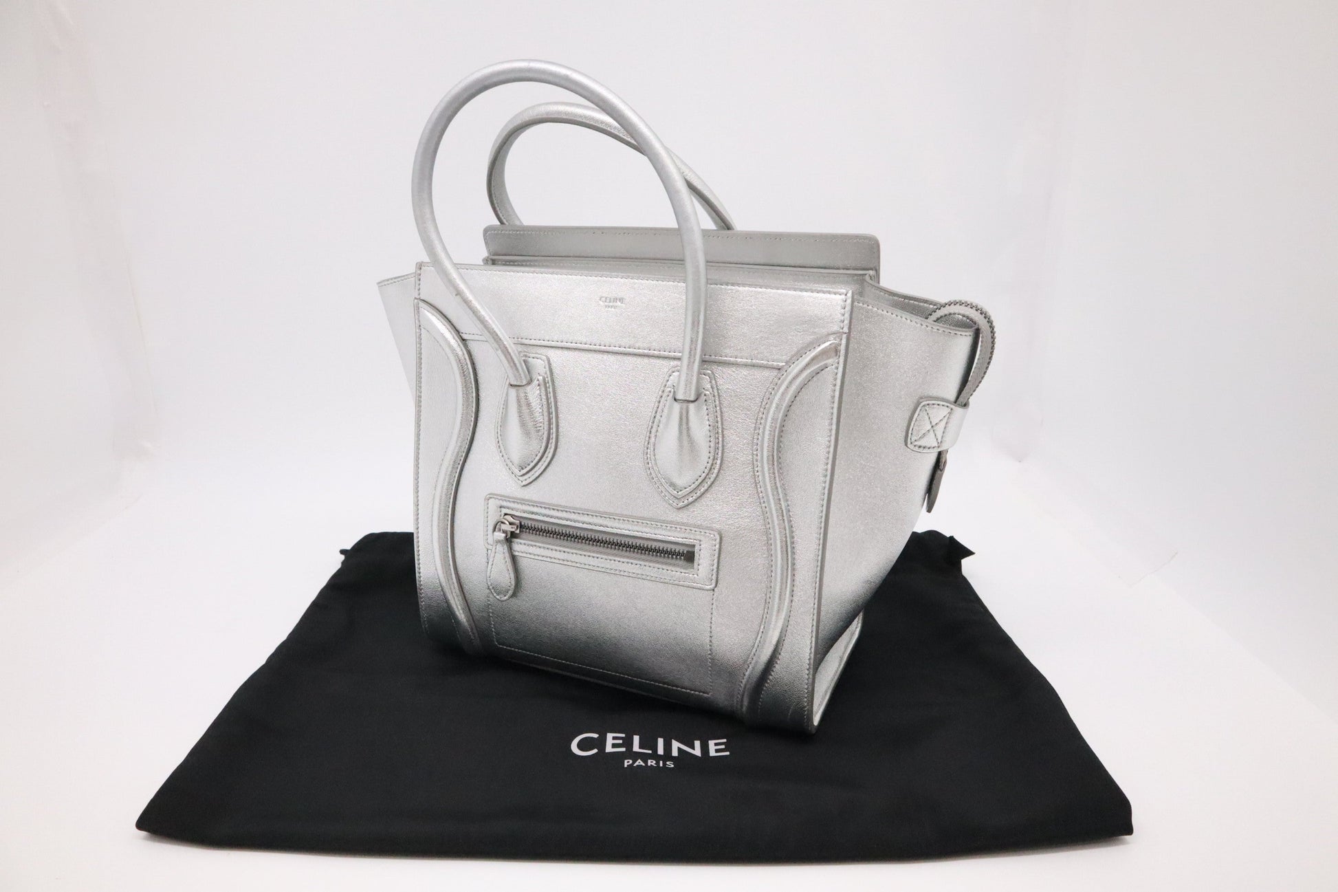 Celine Micro Luggage In Handbag Leather Silver Travel Bag