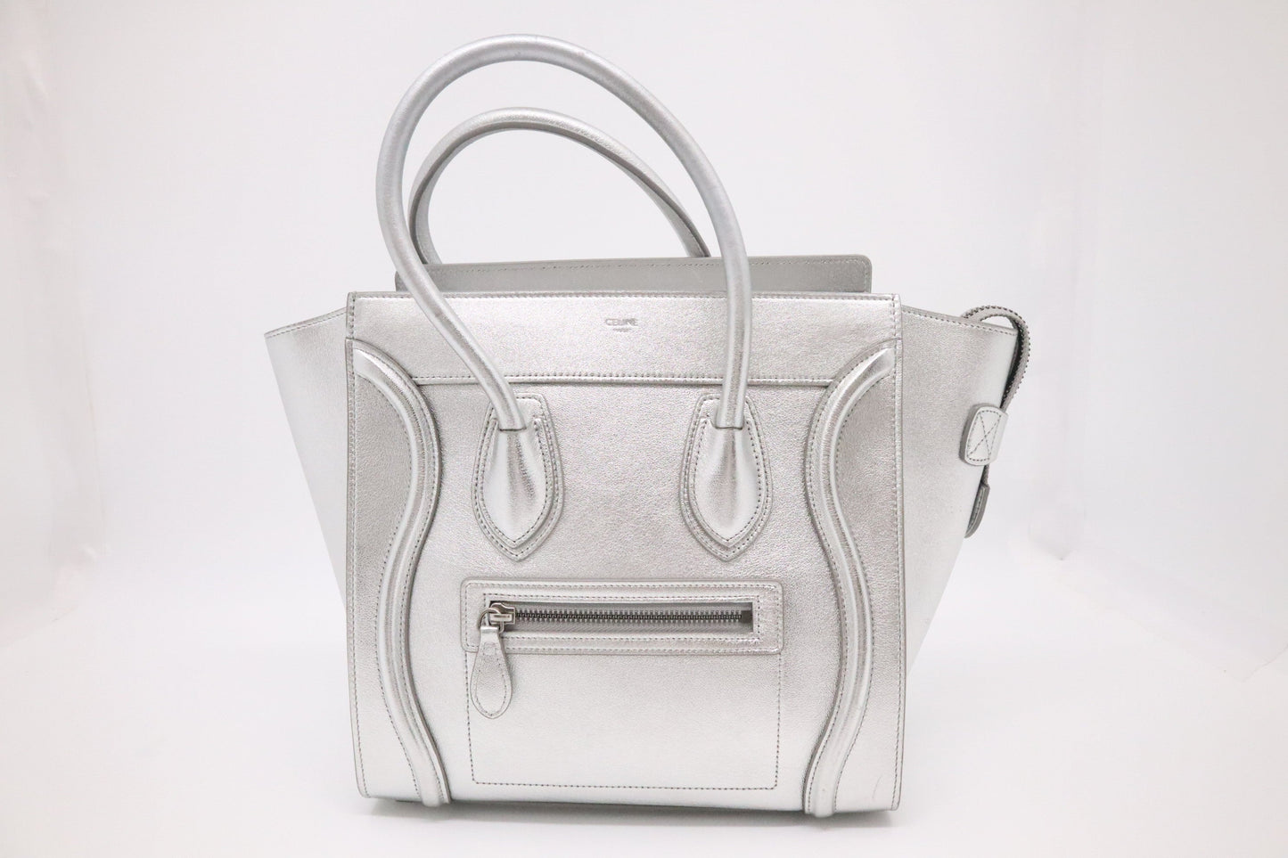 Celine Micro Luggage In Handbag Leather Silver Travel Bag