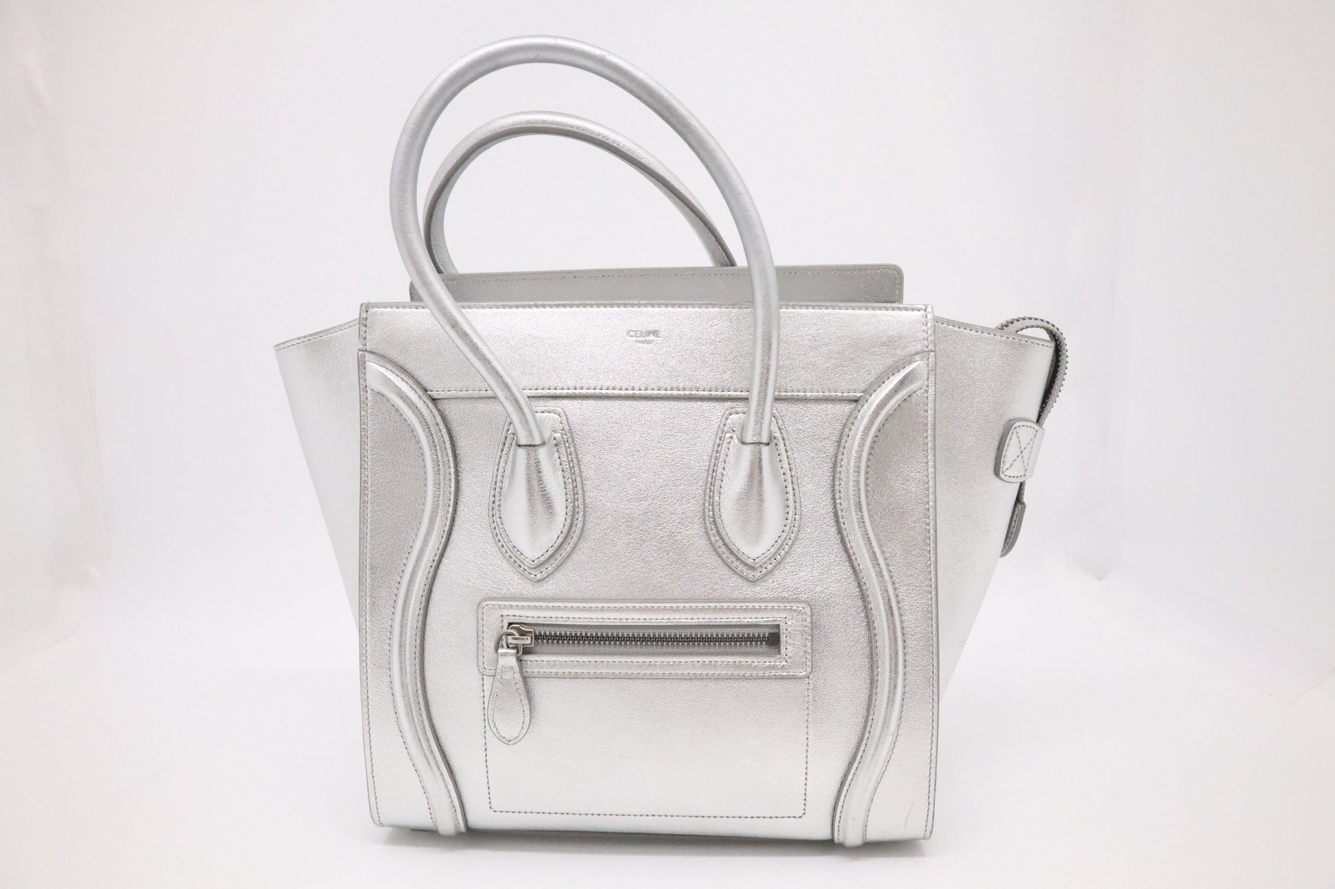 Celine Micro Luggage In Handbag Leather Silver Travel Bag