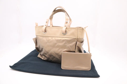 Chanel Paris Biarritz MattelassÃ© Gold Leather Tote Bag