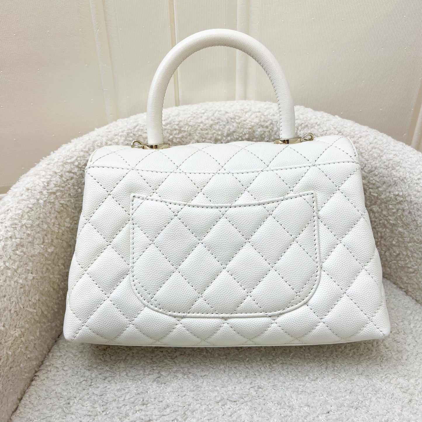 Chanel Small 24CM Coco Handle in White Caviar and Lghw ( ) Handbag