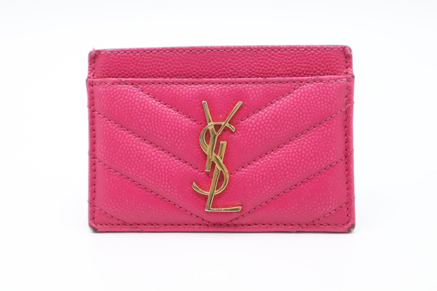 YSL Saint Laurent Card Case In Grain De Poudre Embossed Leather Pink Travel Bag