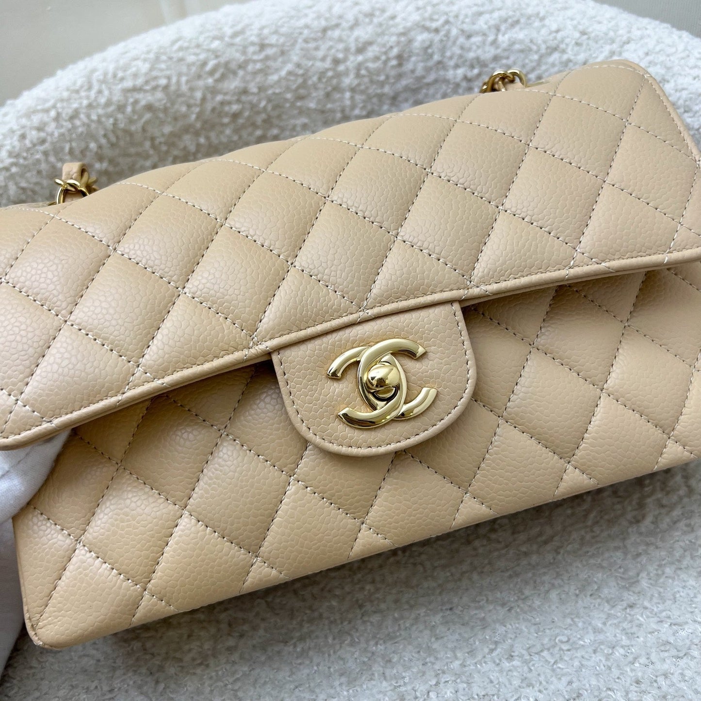 Chanel Small Classic Flap Cf In Beige Caviar And Ghw Bag