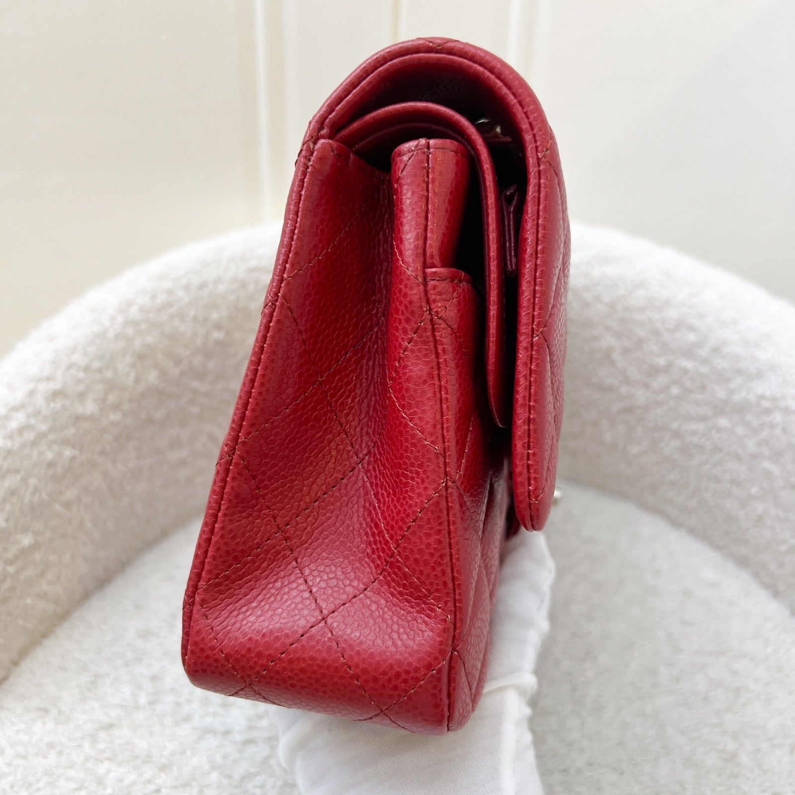 Chanel Medium Classic Flap Cf In Red Caviar And Shw Bag