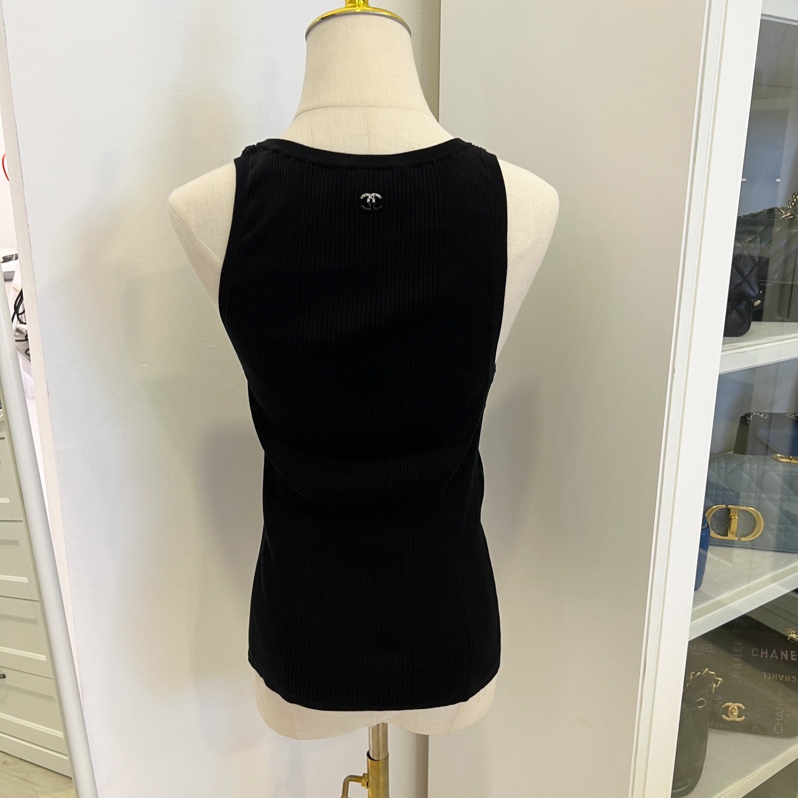 Chanel 25B Knitted Tank Top in Black Cotton and Polyamide Sz 38 ( ) Handbag