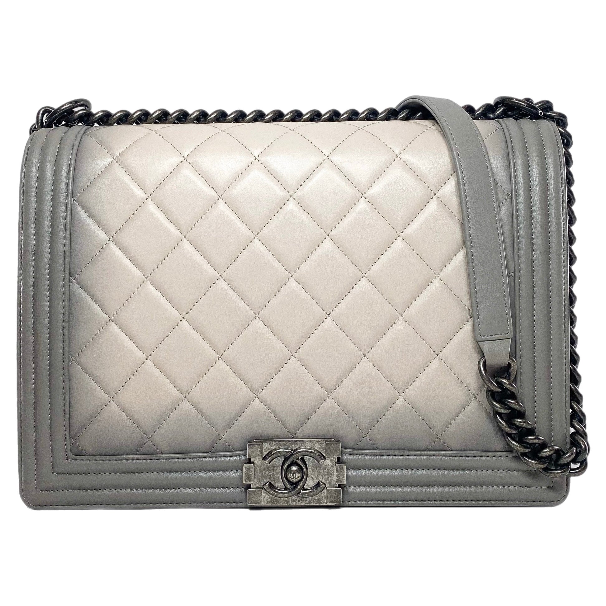 Chanel Gray Beige Ombre Large Boy Flap Bag