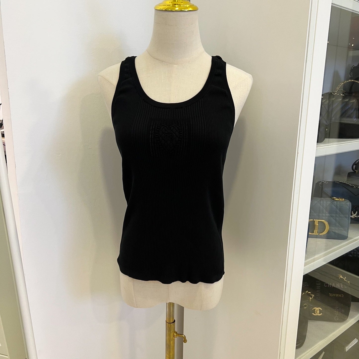 Chanel 25B Knitted Tank Top In Black Cotton And Polyamide Sz 38 ( ) Bag