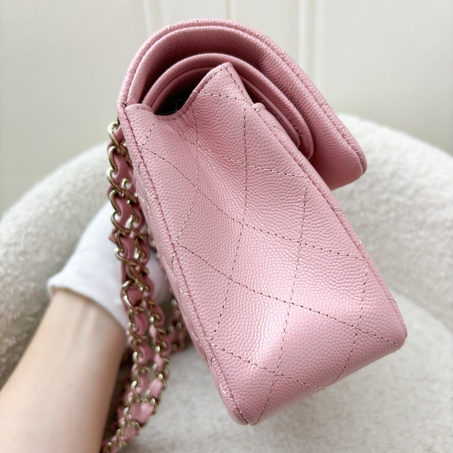 Chanel Small Classic Flap Cf in 22C Sakura Pink Caviar Lghw Handbag
