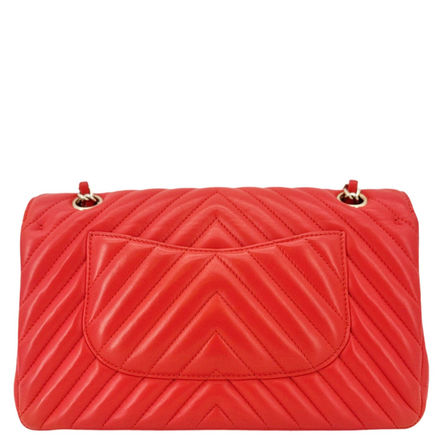 Chanel Classic Double Flap Chevron Leather Orange Travel Bag