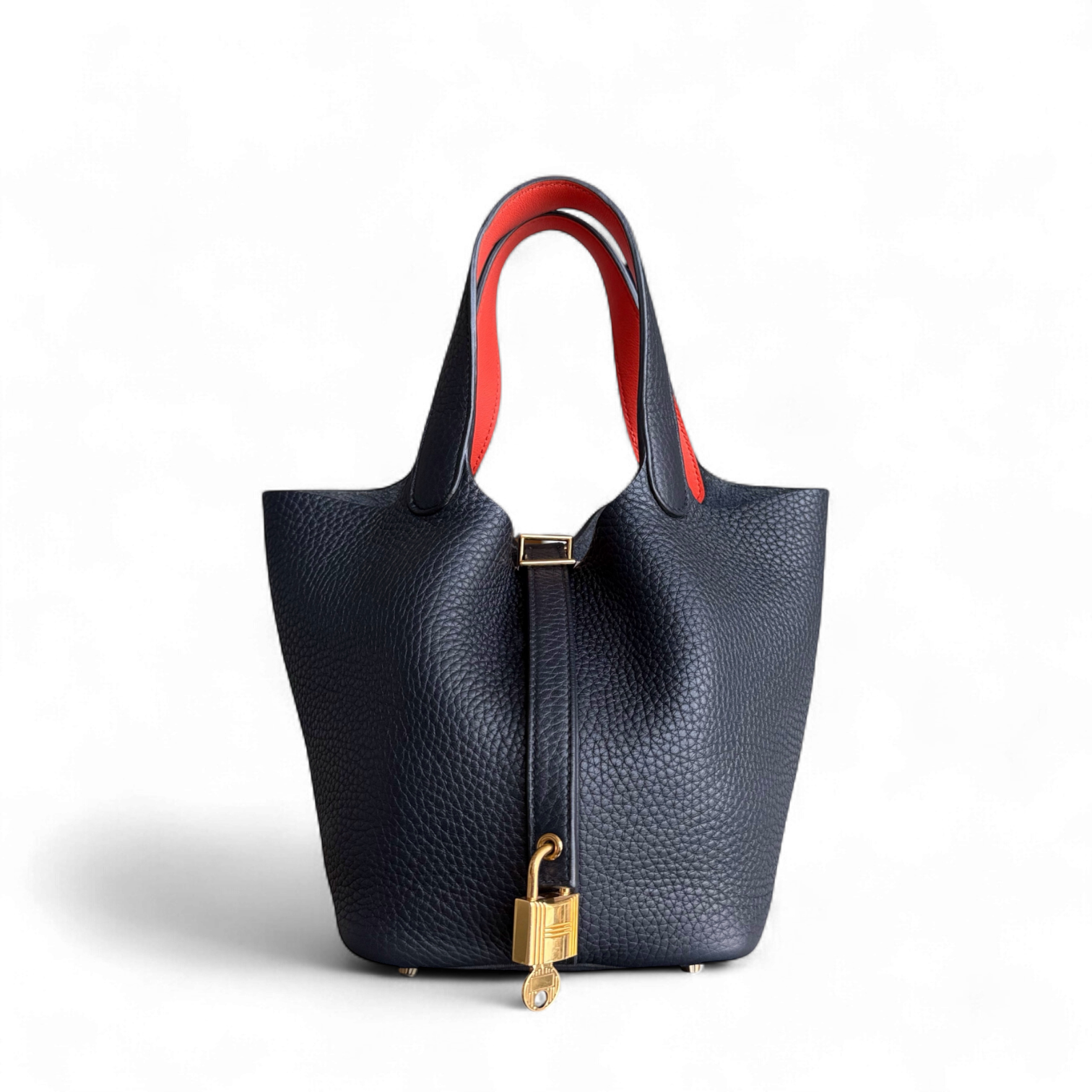 Hermes Picotin Tc Clemence Midnight Hardware Stamp Handbag Leather Blue Gold Travel Bag