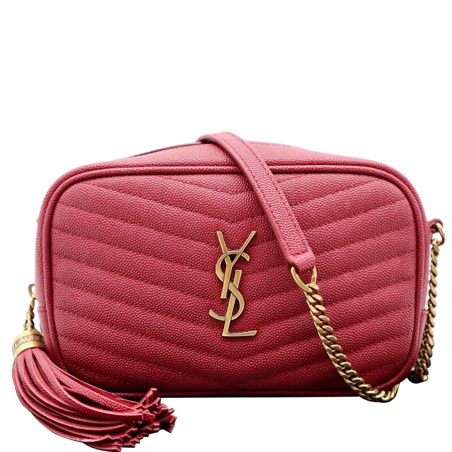 YSL Saint Laurent Yves Lou Camera Crossbody Bag Leather Red Mini