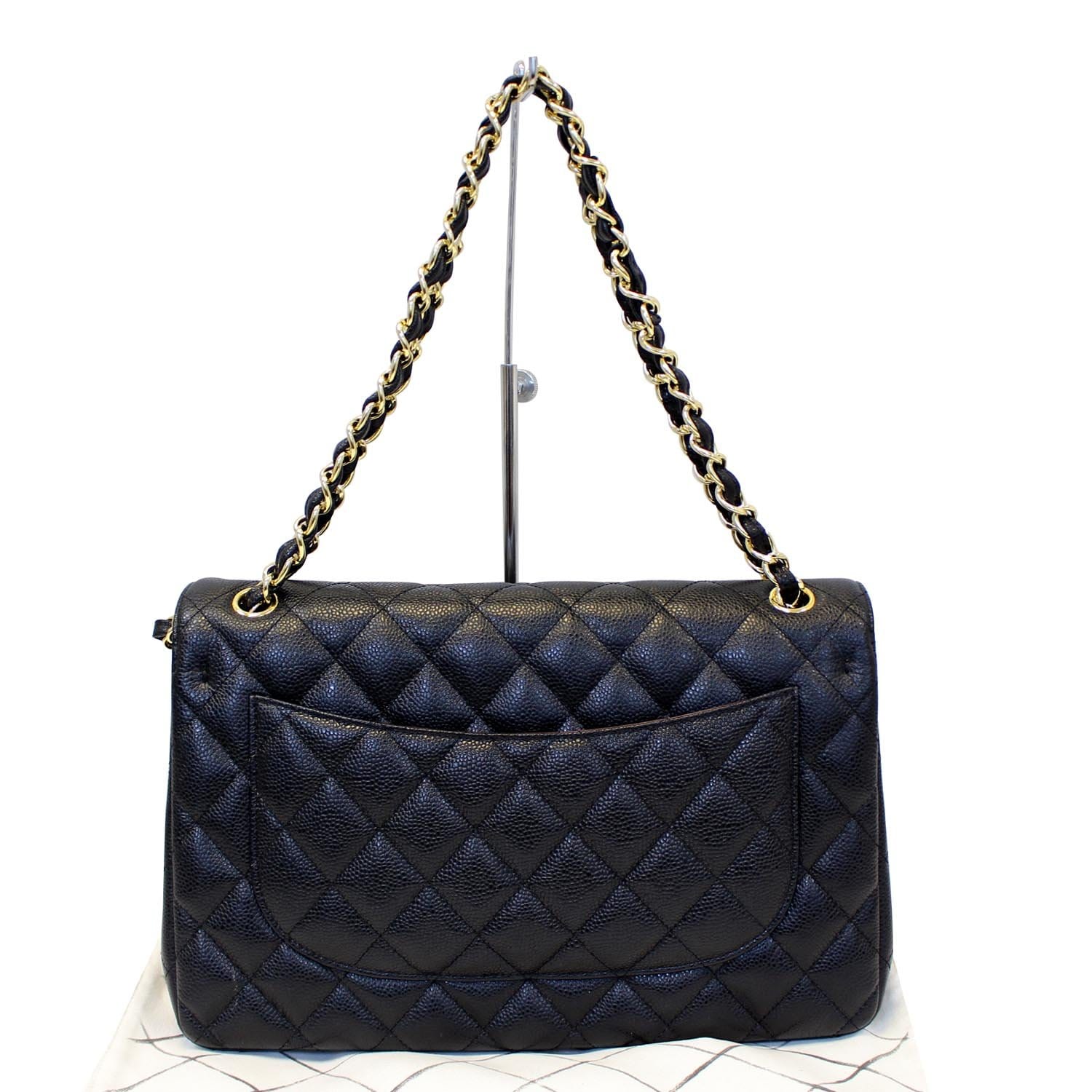 Chanel Classic Jumbo Caviar Double Flap Leather Black Travel Bag