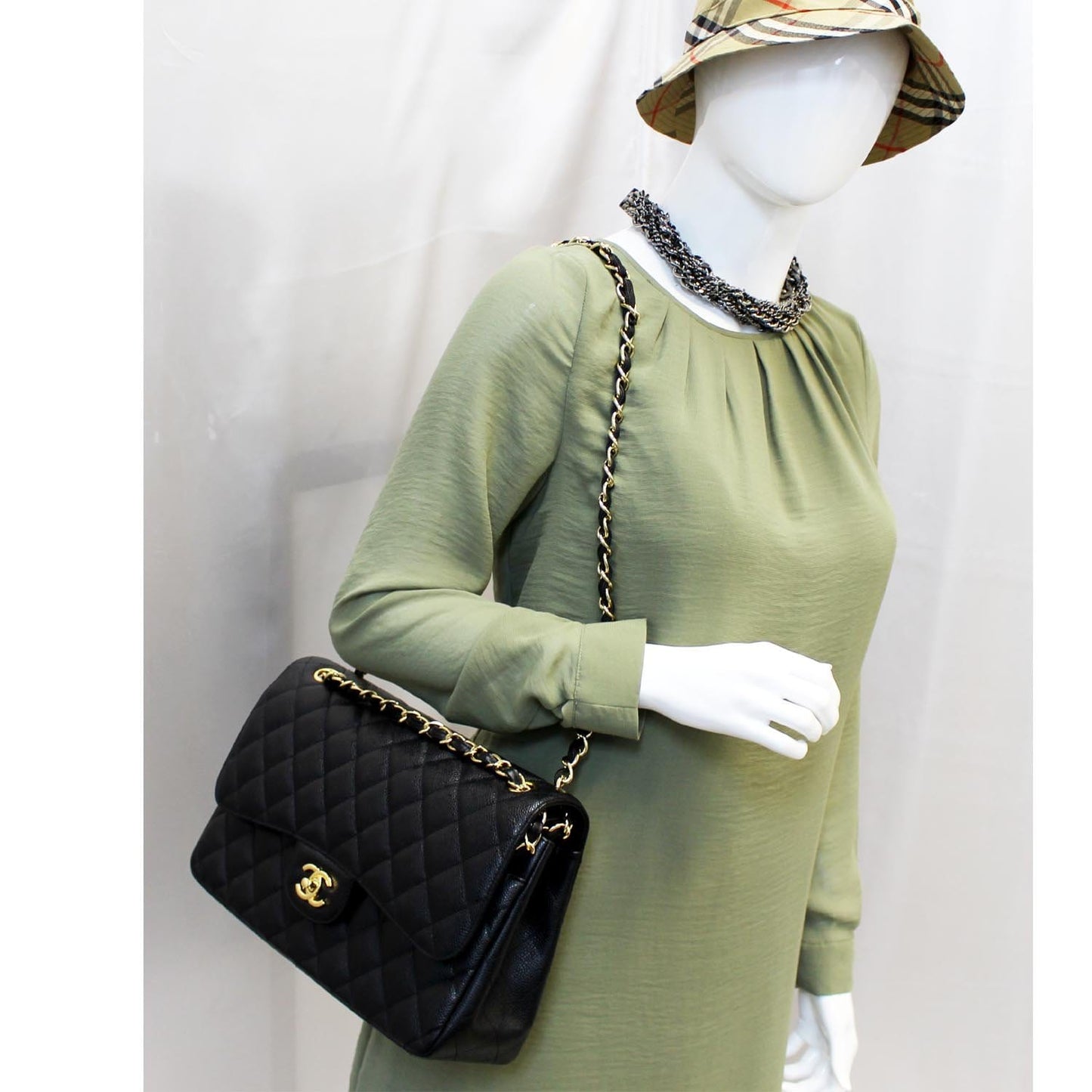 Chanel Classic Jumbo Caviar Double Flap Leather Black Travel Bag