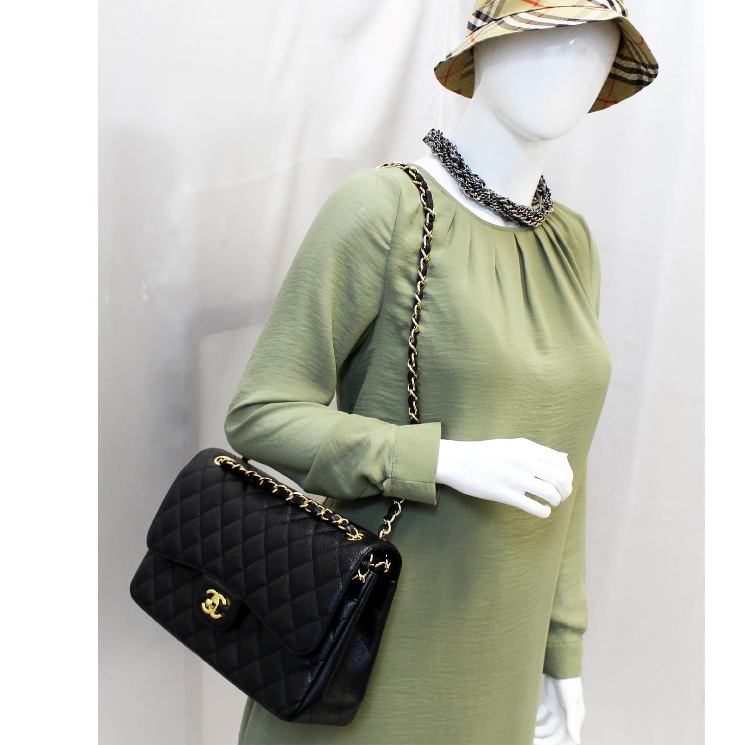 Chanel Classic Jumbo Caviar Double Flap Leather Black Travel Bag