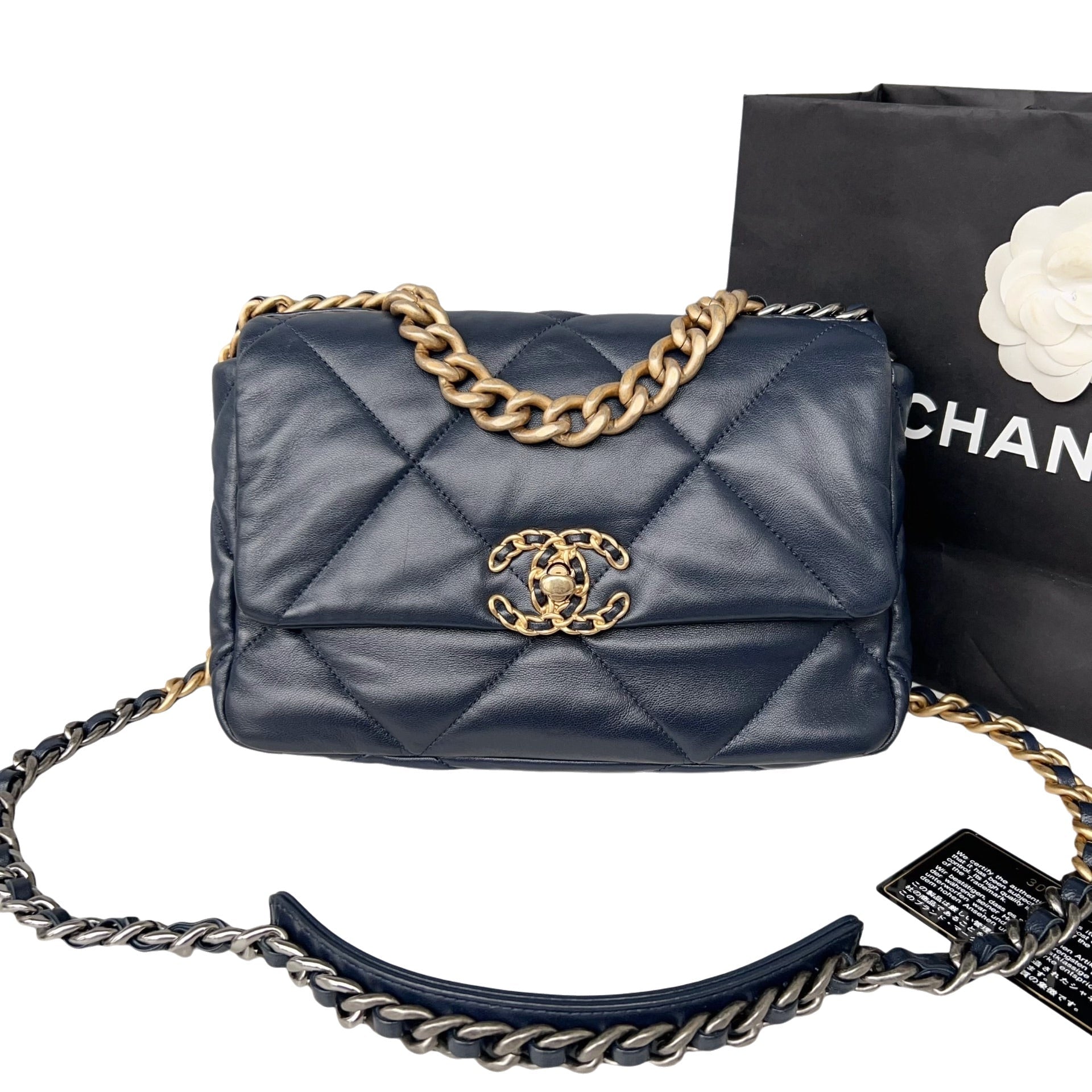 Chanel 19 Navy Hardware Gold Small Crossbody Bag