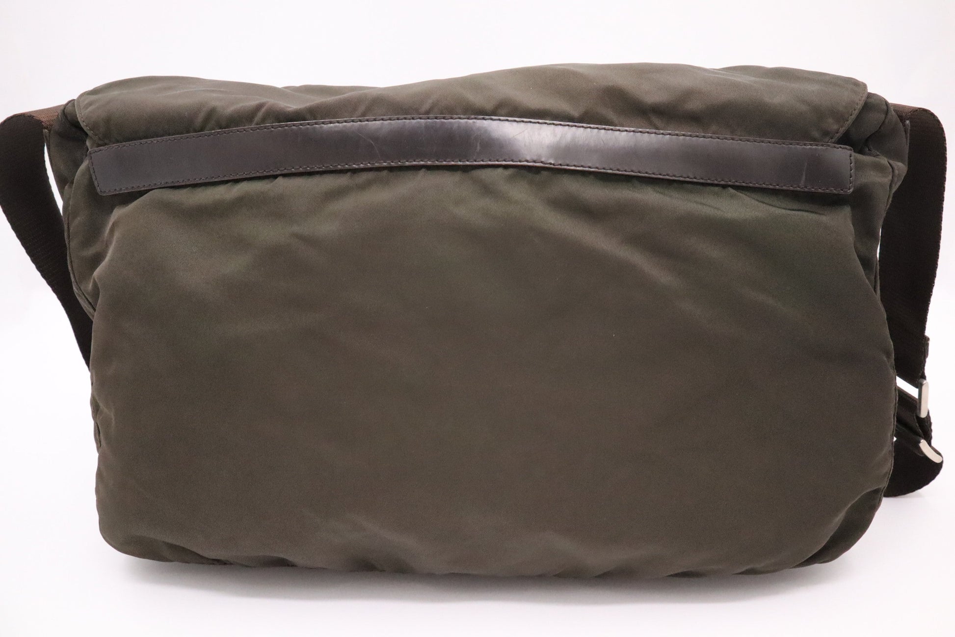 Prada Messenger Bag In Dark Nylon Green Travel Bag