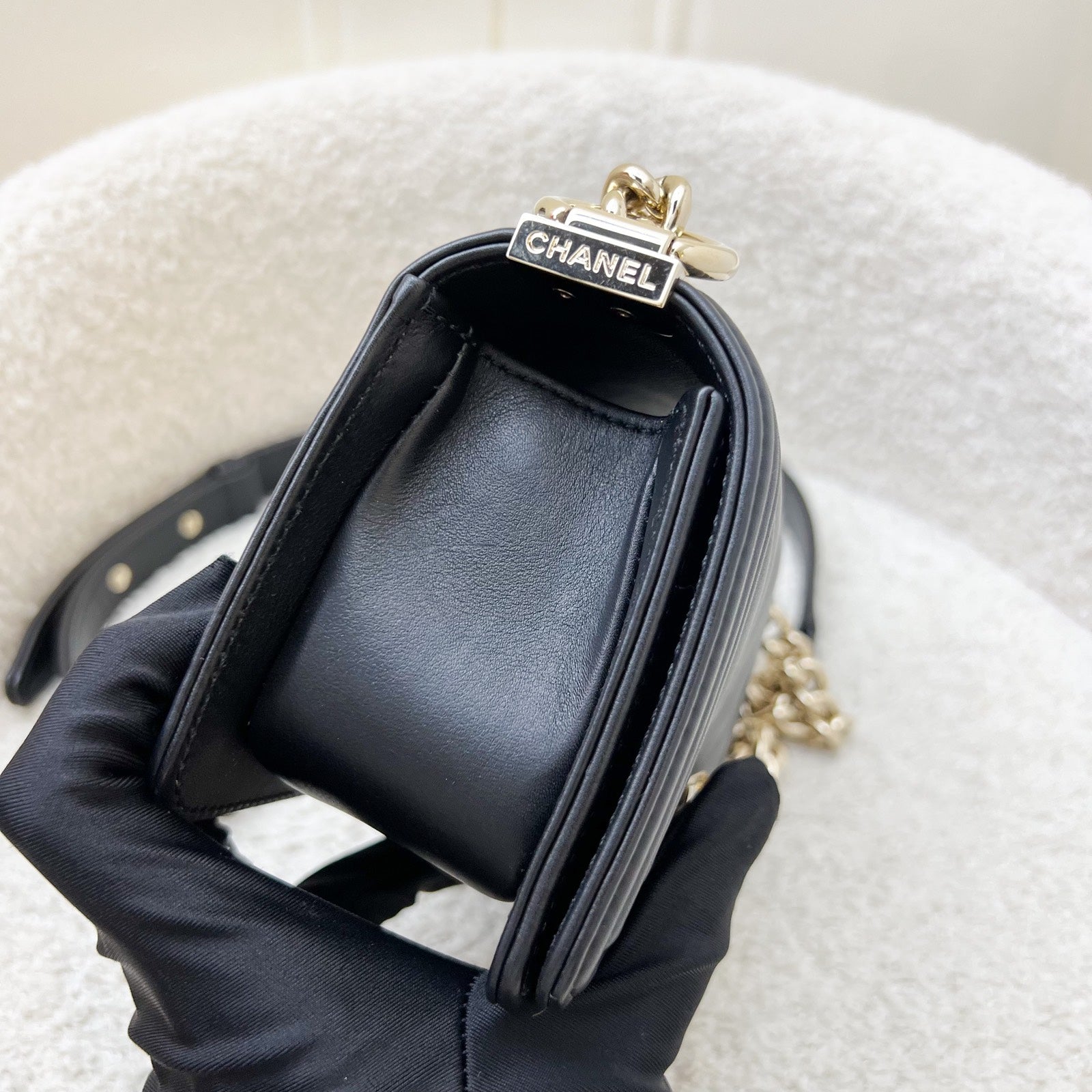 Chanel Micro Boy Flap in Black Chevron Quilted Lambskin and Lghw ( ) Handbag