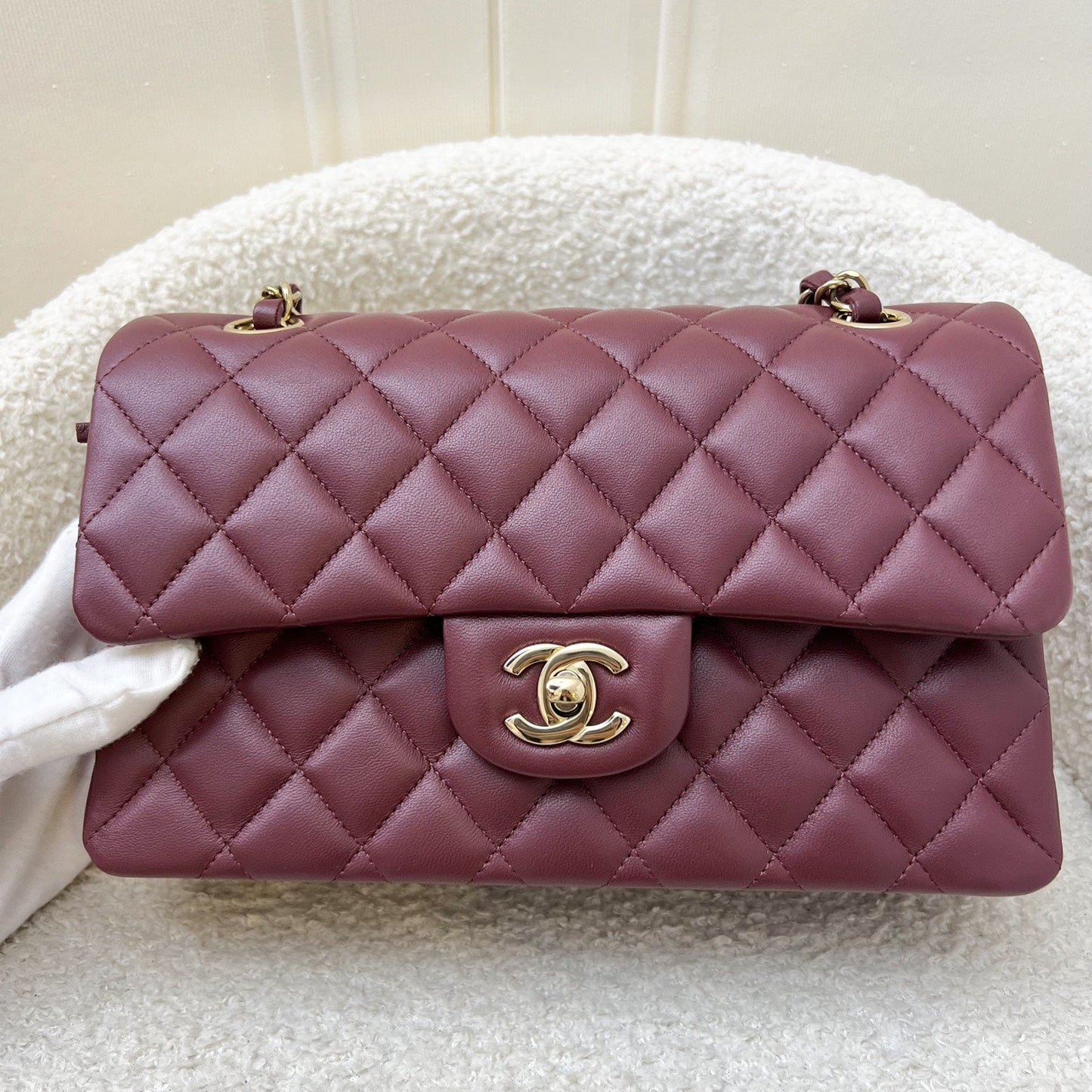 Chanel Small Classic Flap Cf In Burgundy Lambskin And Lghw Bag