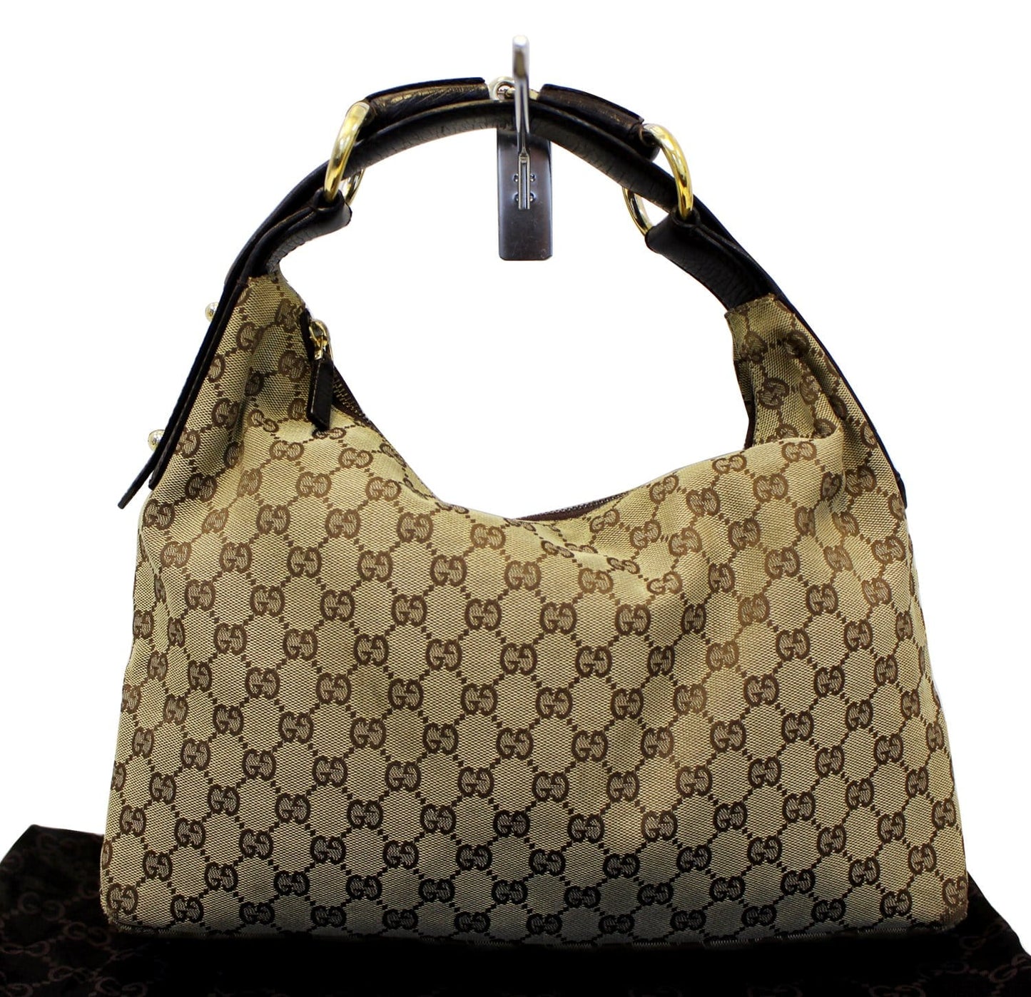 Gucci Horsebit Hobo Bag Canvas Beige Travel Bag