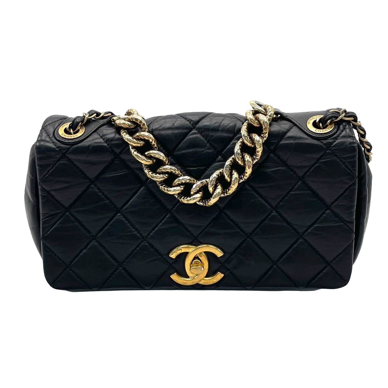 Chanel Paris Bombay Pondicherry Flap Quilted Hardware Black Gold Shoulder Bag